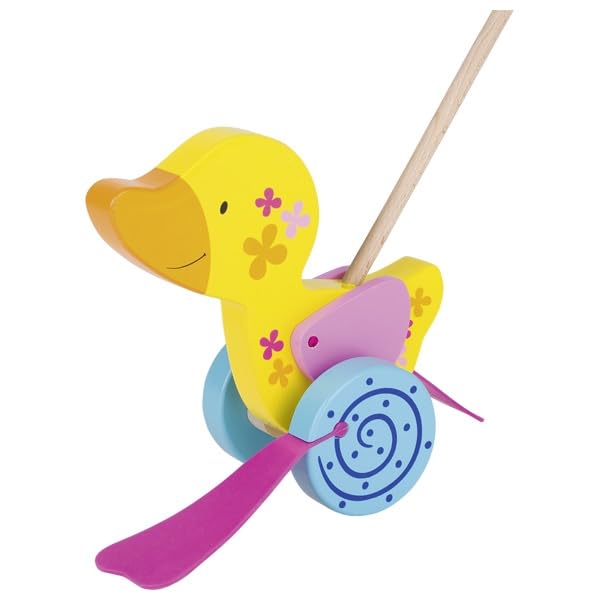Goki Duck Susibelle Collection Push Toy - Wooden Baby Walker for Toddlers 1-3 Years - Encourages Early Walking & Motor Skills Development - Perfect for Indoor Play, Nursery, and Gift Ideas