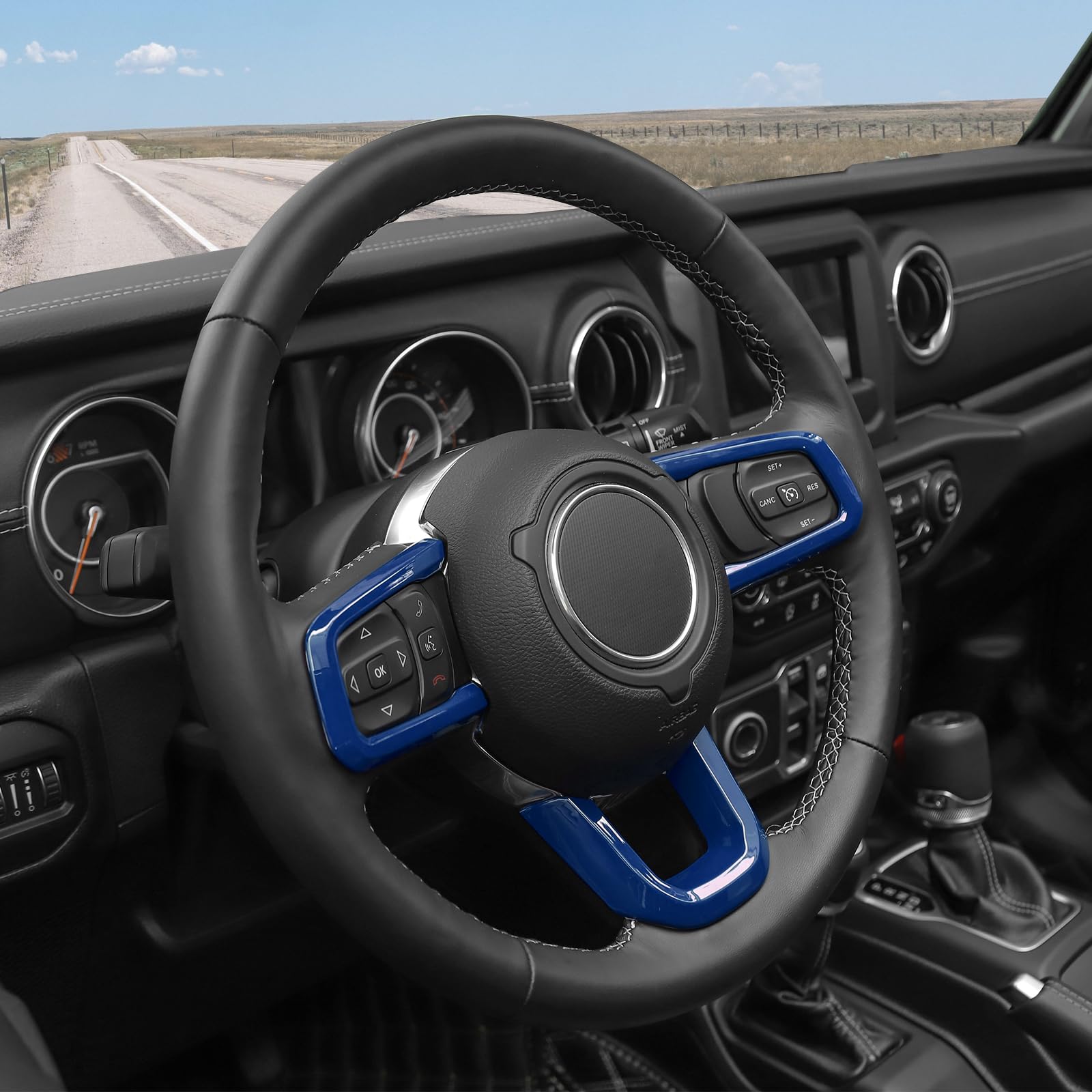 Blue Steering Wheel Trim Decal Panel for Jeep Wrangler JL/JLU & Gladiator JT (2018-Present) - 3pcs Interior Accessories - Upgrade Your Ride for Off-Road Adventures & Daily Commutes