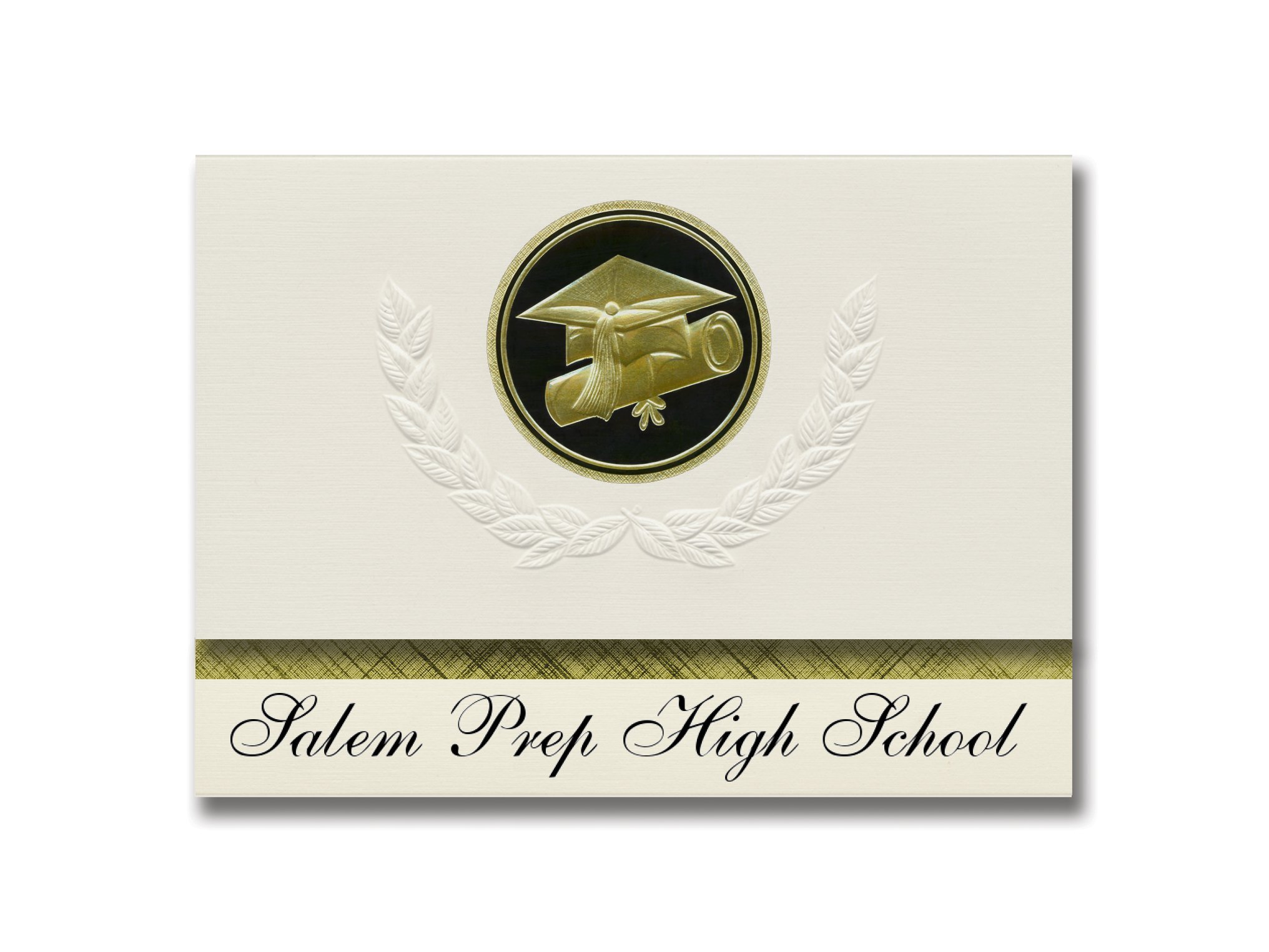 Salem Prep High School Graduation Announcements - Presidential Style Elite Package of 25 with Cap & Diploma Seal in Black & Gold | Formal Graduation Invitations for High School Seniors | Perfect for MA Graduation Ceremonies & College Announcements