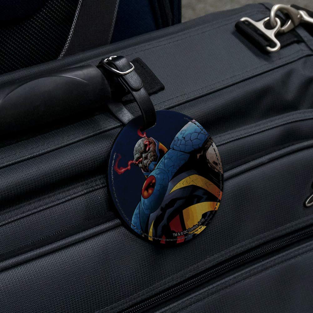 Superman vs Darkseid Character Round Leather Luggage Tag - Durable Carry-On ID Tag for Suitcases & Travel Bags - Perfect for Comic Fans, Business Travelers & Vacation Trips
