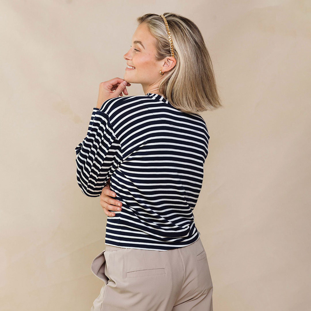 BYU Coco Long Sleeve Tee - Navy Stripe Cotton T-Shirt for Women | Casual Wear, School Spirit & Game Day Outfits