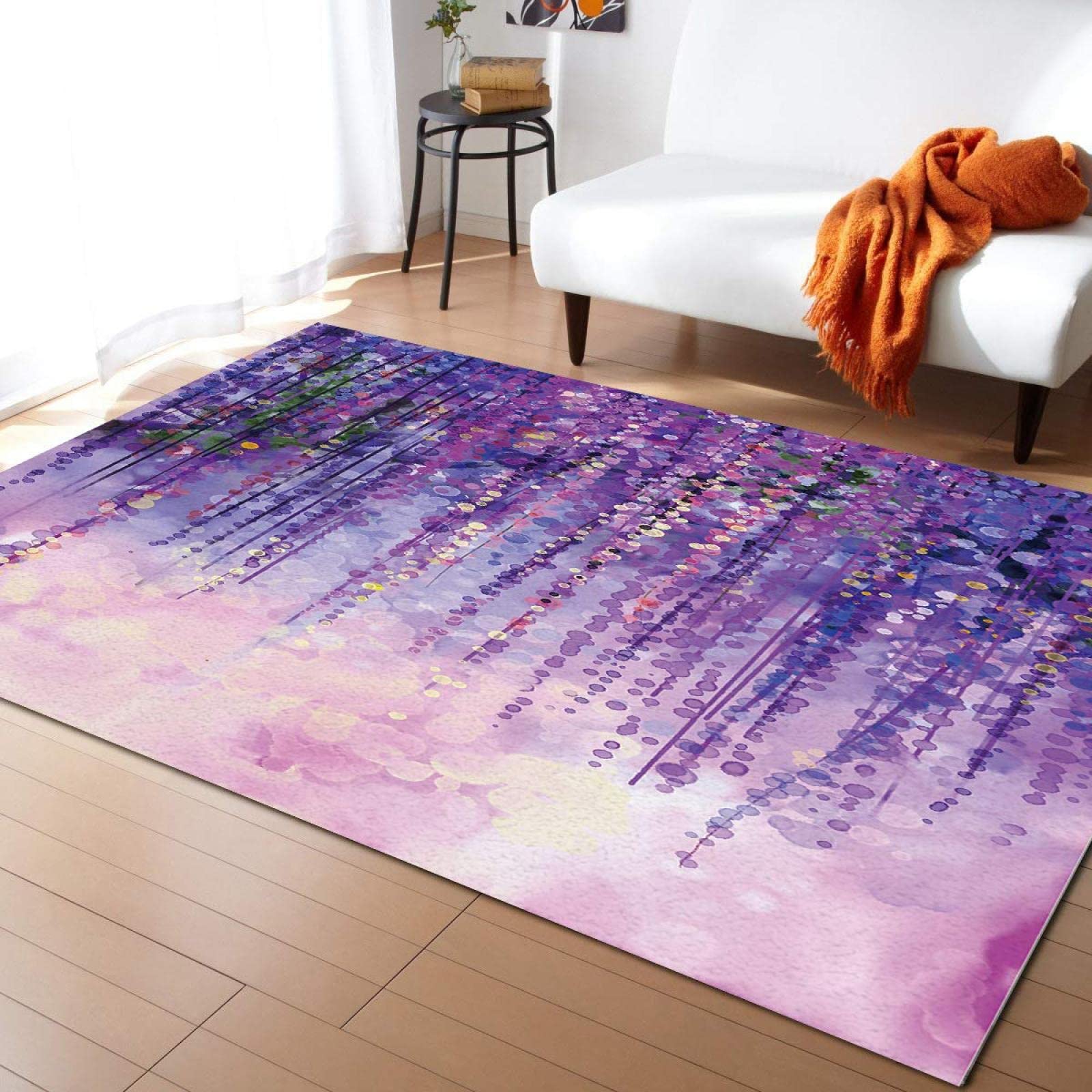 Purple Fantasy Flower Vine Area Rug - Soft Washable Violet Floral Carpet with Non-Slip Backing | 6x4 Feet for Kids Bedroom, Living Room, Dining Room & Study | Perfect for Home Decor, Nursery & Cozy Spaces