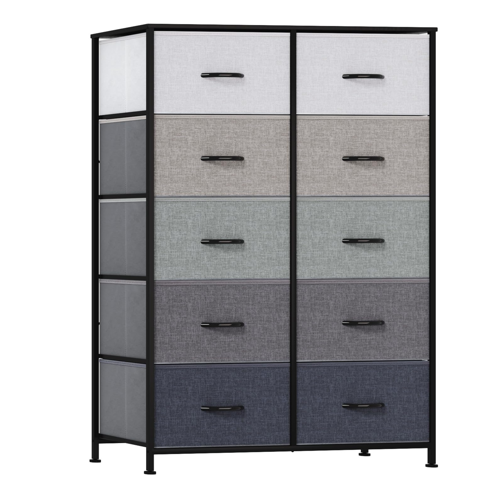 10-Drawer Tall Dresser for Bedroom & Closet - Sturdy Wood Frame Fabric Storage Tower with Wood Handles, Grey - Perfect for Organizing Clothes in Living Room, Hallway & Small Spaces