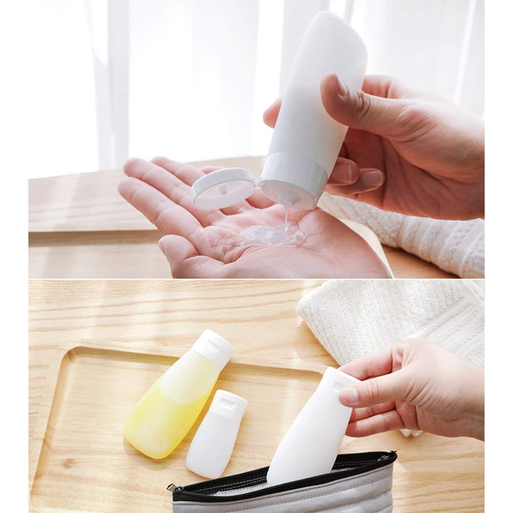 Beavorty 4pcs Travel-Sized Cosmetic Bottles Set - Leak-Proof Lotion, Shampoo, Soap & Gel Dispensers - Portable Clamshell Design for Makeup, Cleansing Milk & Skincare Products (White) | Perfect for Travel, Gym & Daily Organizing