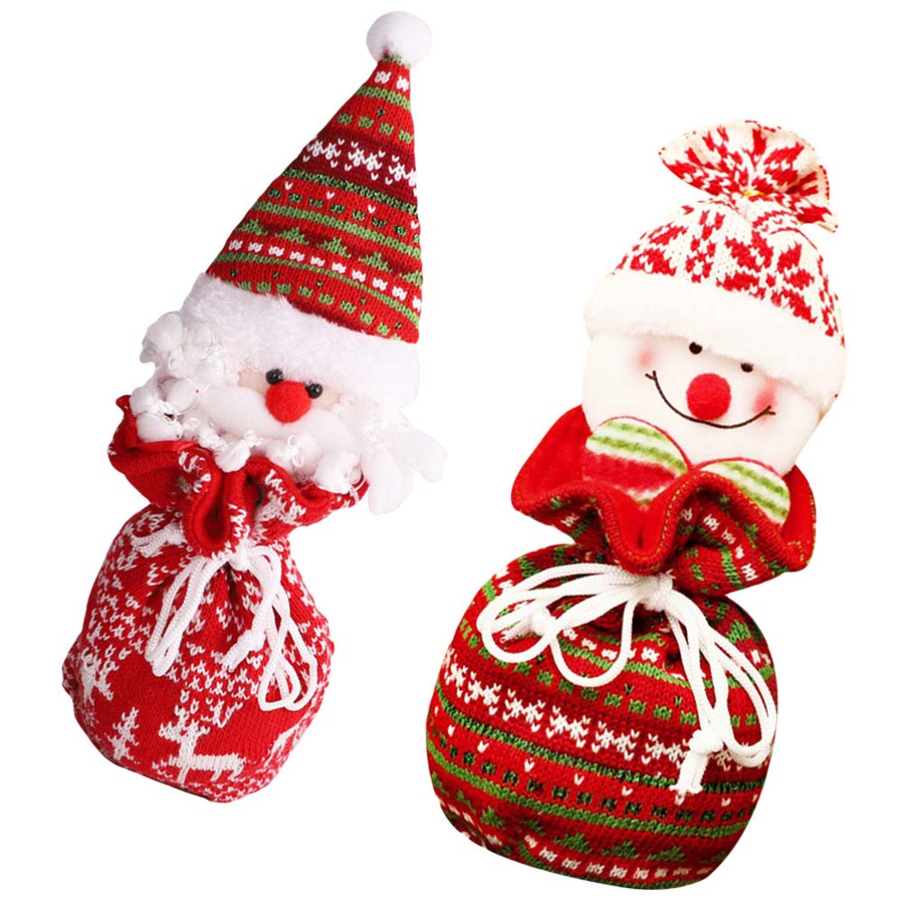 YARNOW 2-Pack Christmas Drawstring Bags - 3D Snowman & Santa Pouch for Candy, Treats & Party Favors | Holiday Gift Bags for Xmas Parties, School Events & Stocking Stuffers