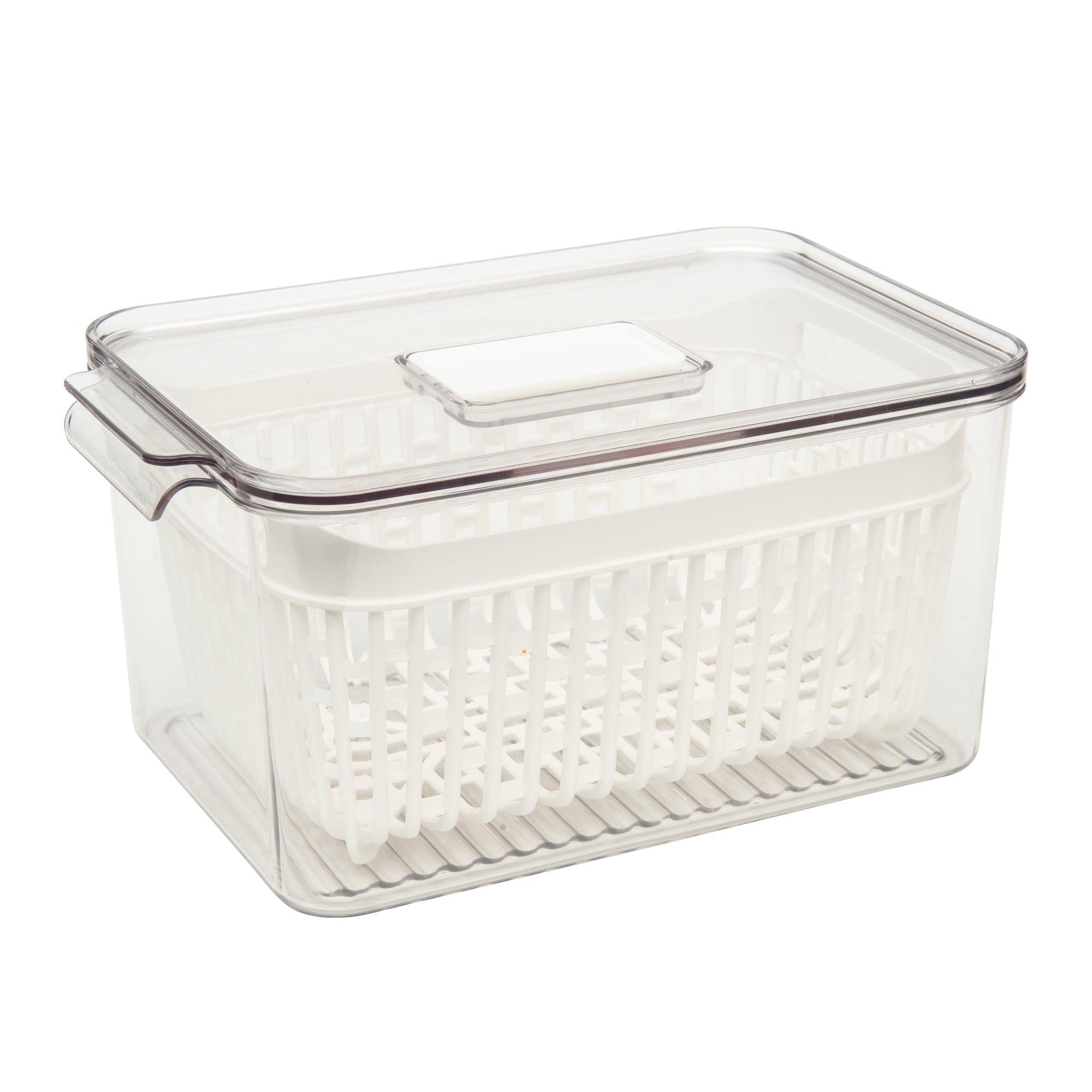 Vacuum-Sealed Fridge Storage Container with Removable Basket - Airtight Food Organizer for Fruits, Vegetables & Leftovers - Perfect for Kitchen, Pantry & Meal Prep
