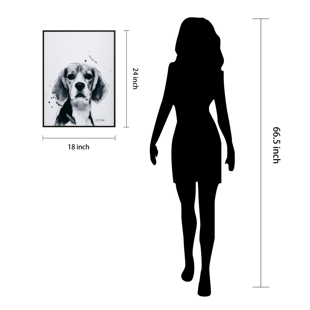 Beagle Black and White Dog Portrait Painting - Printed Glass with Black Anodized Frame - Perfect for Pet Lovers Home Decor & Gift Idea