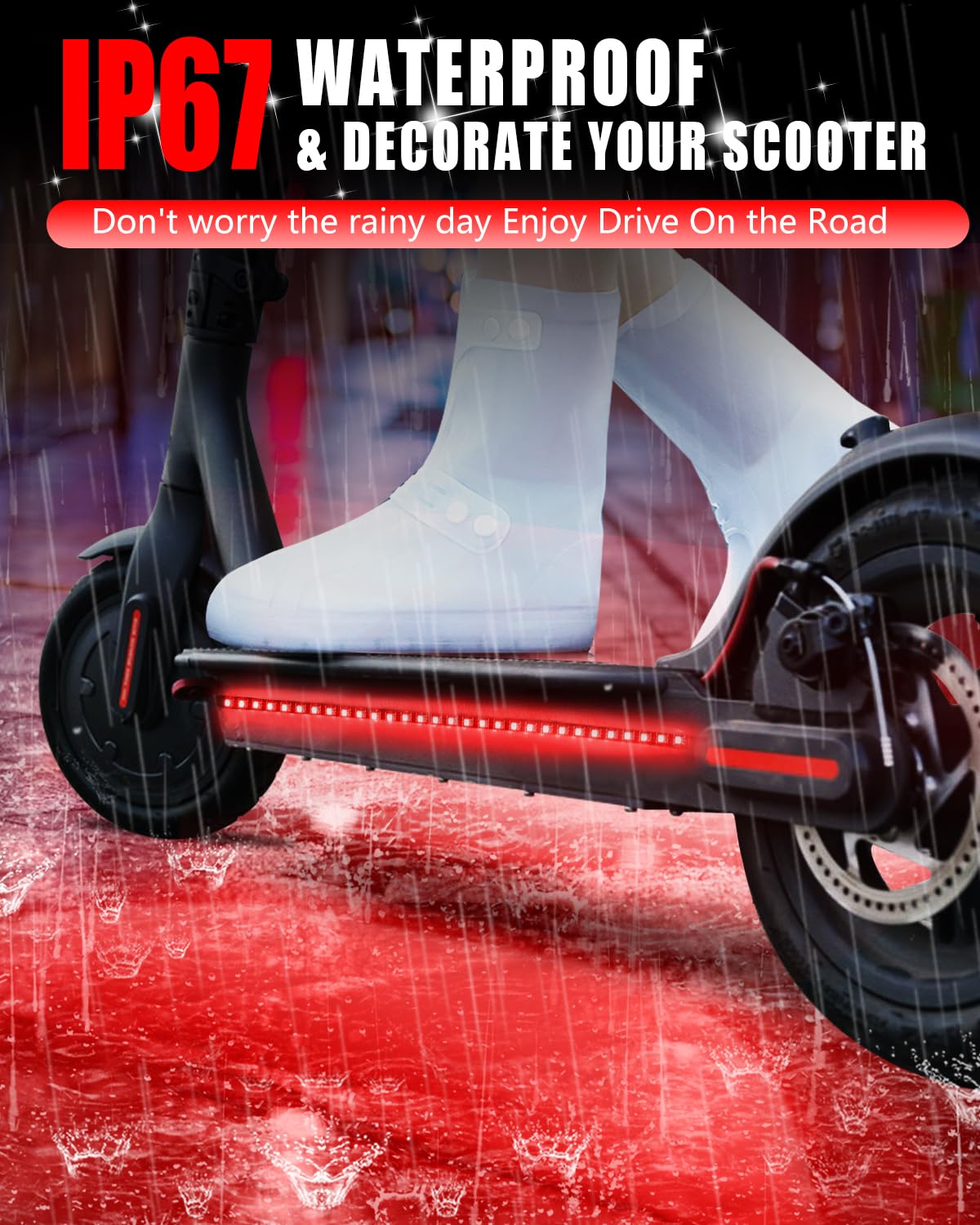 Keiurot LED Strip Lights for Electric Scooters - 5V Red Flashing Lights for Xiaomi M365/Pro/Ninebot/Mercane - Waterproof Night Riding Lights for Skateboards & Scooters - Perfect for Urban Commuting & Nighttime Safety