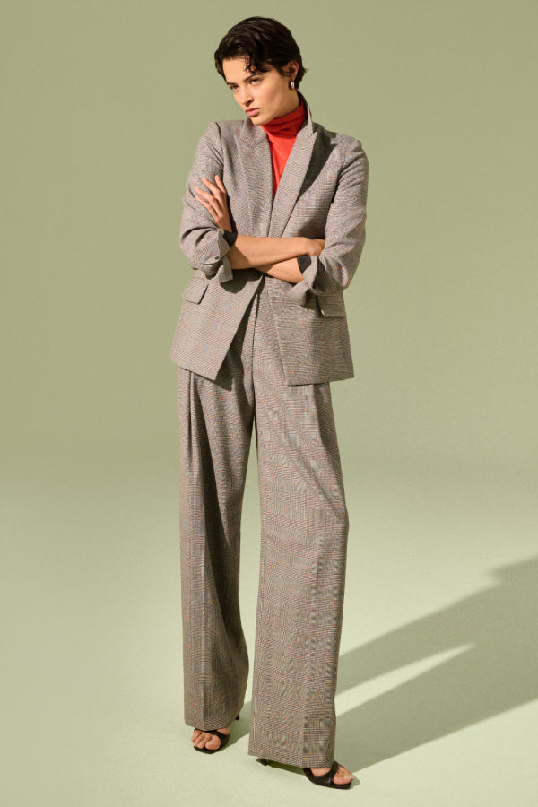 Rina Sculptural Pants - Sharkskin Mixed Check High Waist Trousers for Women | Perfect for Office, Casual Wear & Night Out
