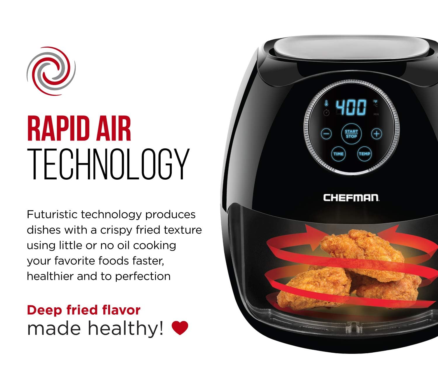 CHEFMAN 6.5 Qt XL Digital Air Fryer with Touch Screen - 4 Cooking Functions, 60-Min Timer & Auto Shut Off | Nonstick, BPA-Free & Dishwasher Safe Basket | Healthy Oil-Free Cooking for Family Meals, Snacks & Meal Prep | Perfect for Roasting, Baking, Grilling & Reheating