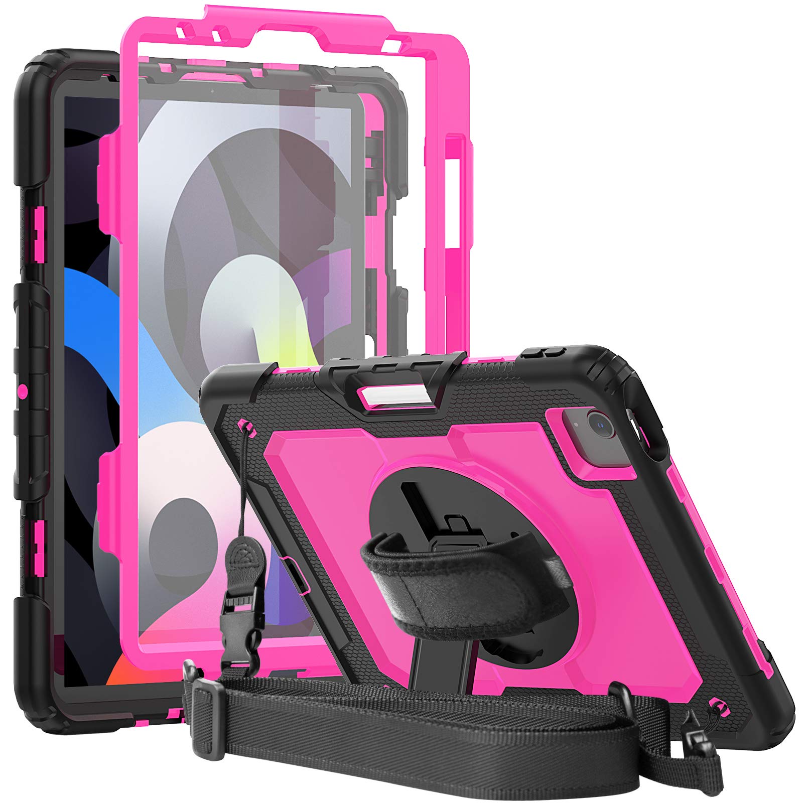 Herize Shockproof iPad Air 5/4 Case (2022/2020 Model) with Pencil Holder & Screen Protector - 10.9 Inch Rugged Protective Cover with Hand Strap & Shoulder Strap | Perfect for Work, Travel & Outdoor Activities