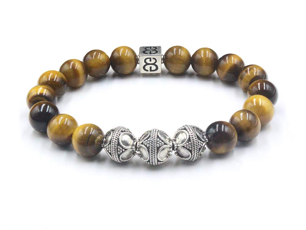 Men's Tiger's Eye Bracelet with Sterling Silver Bali Beads - Handmade Designer Jewelry for Men - Perfect for Gifts, Meditation & Spiritual Protection
