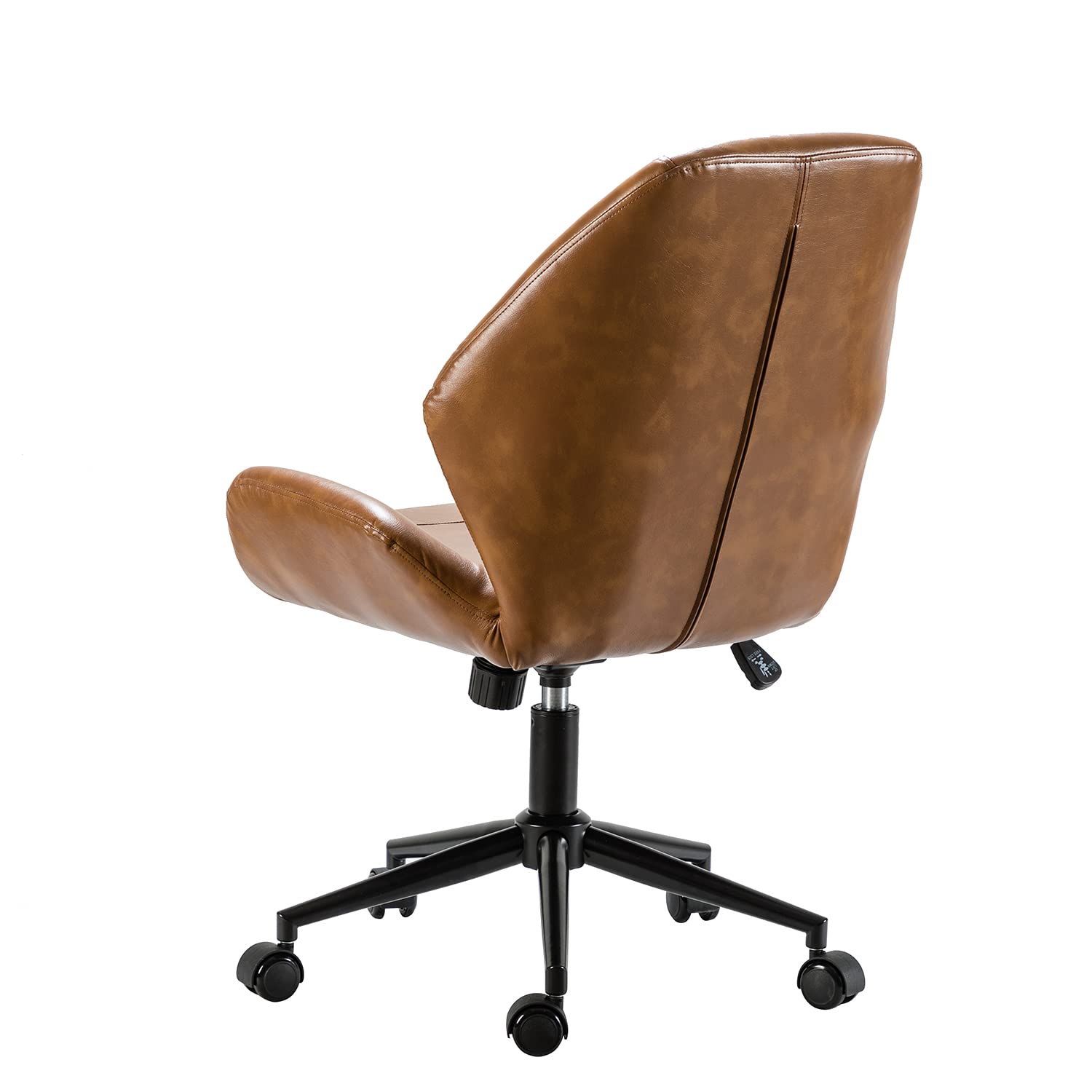 HULALAHOME PU Leather Office Chair Armless - Ergonomic Mid-Back Desk Chair with 5 Rolling Casters for Home Office, Study & Living Room - Camel Color Comfortable Seating Solution