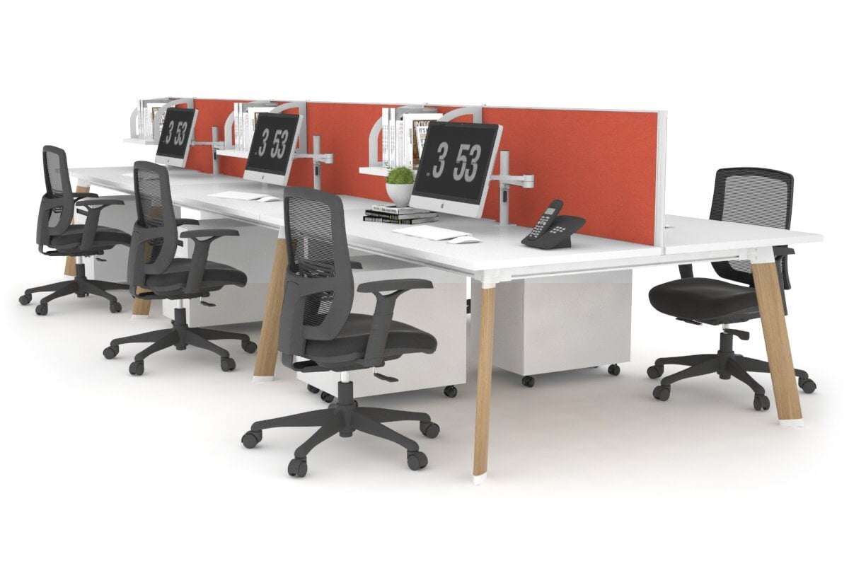 6-Person Wooden Workstation with Cable Management - 1400L x 800W Switch Office Desk for Team Collaboration | Perfect for Open Office Spaces & Conference Rooms