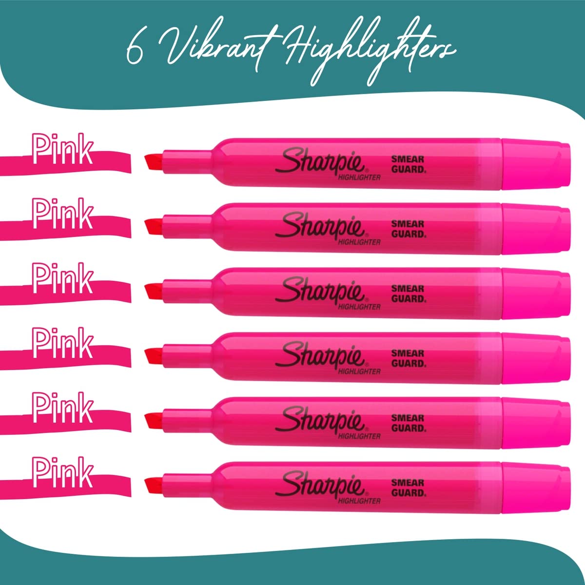 Pink Highlighters 6-Pack, Wide Chisel Tip Markers for School & Office