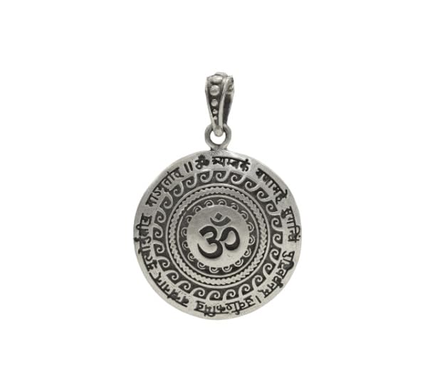 Shyle 925 Sterling Silver Pendant Necklace - Maha Mrityunjaya Mantra Om Charm - Handcrafted Oxidized Indian Jewelry - 92.5 Stamped - Spiritual Women's Accessories for Meditation, Yoga & Daily Wear