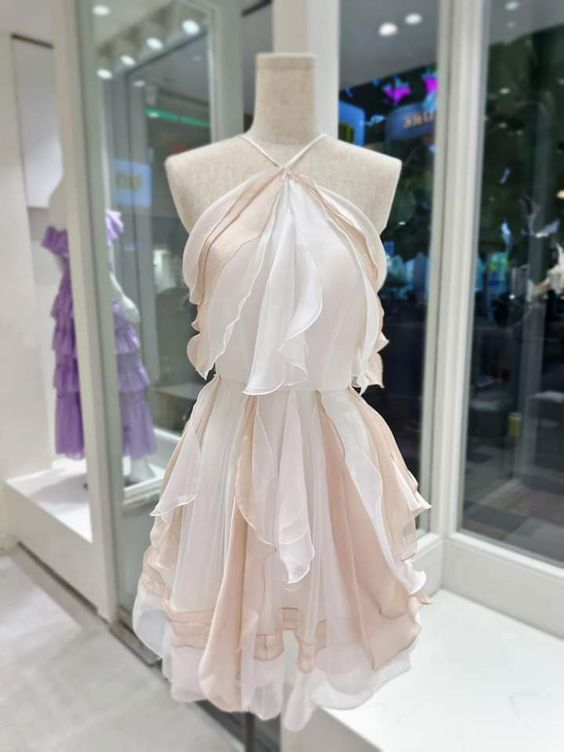 Elegant Halter A-Line Chiffon Homecoming Dress for Women - J3772 | Perfect for Prom, Birthday Party, and Special Occasions