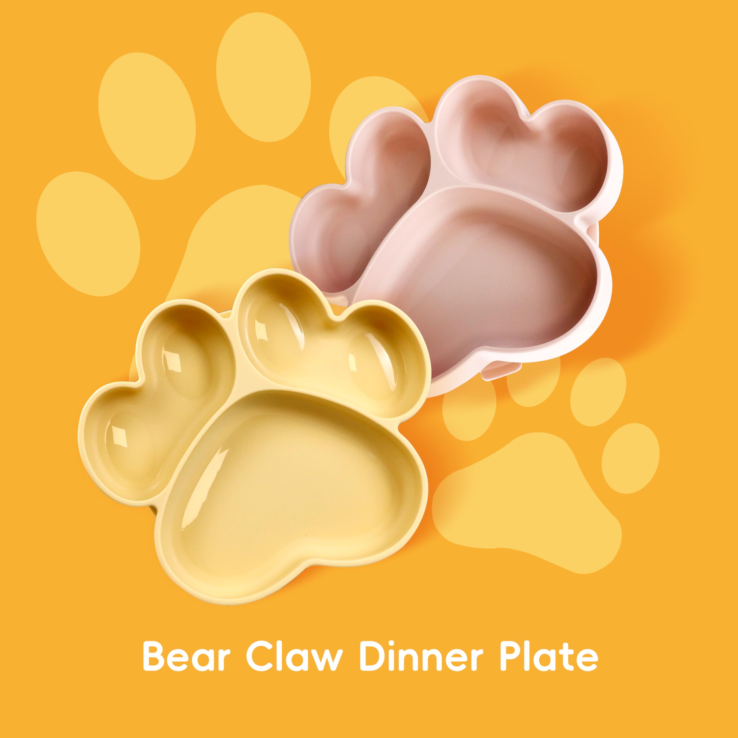 3PCS Bear Claw Silicone Suction Plates for Babies & Toddlers - BPA-Free, Microwave & Dishwasher Safe Divided Baby Plates - Ideal for Baby-Led Weaning, Mess-Free Feeding & Toddler Mealtime (Blue)