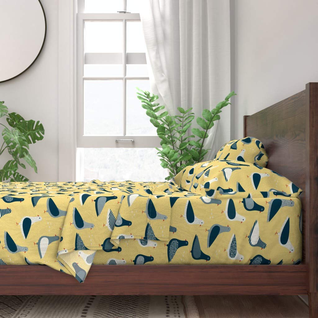 Premium 100% Cotton Queen 4-Piece Sheet Set | Bird & Butterfly Nature Print Bedding | Soft Breathable Sheets for Comfortable Sleep & Home Decor