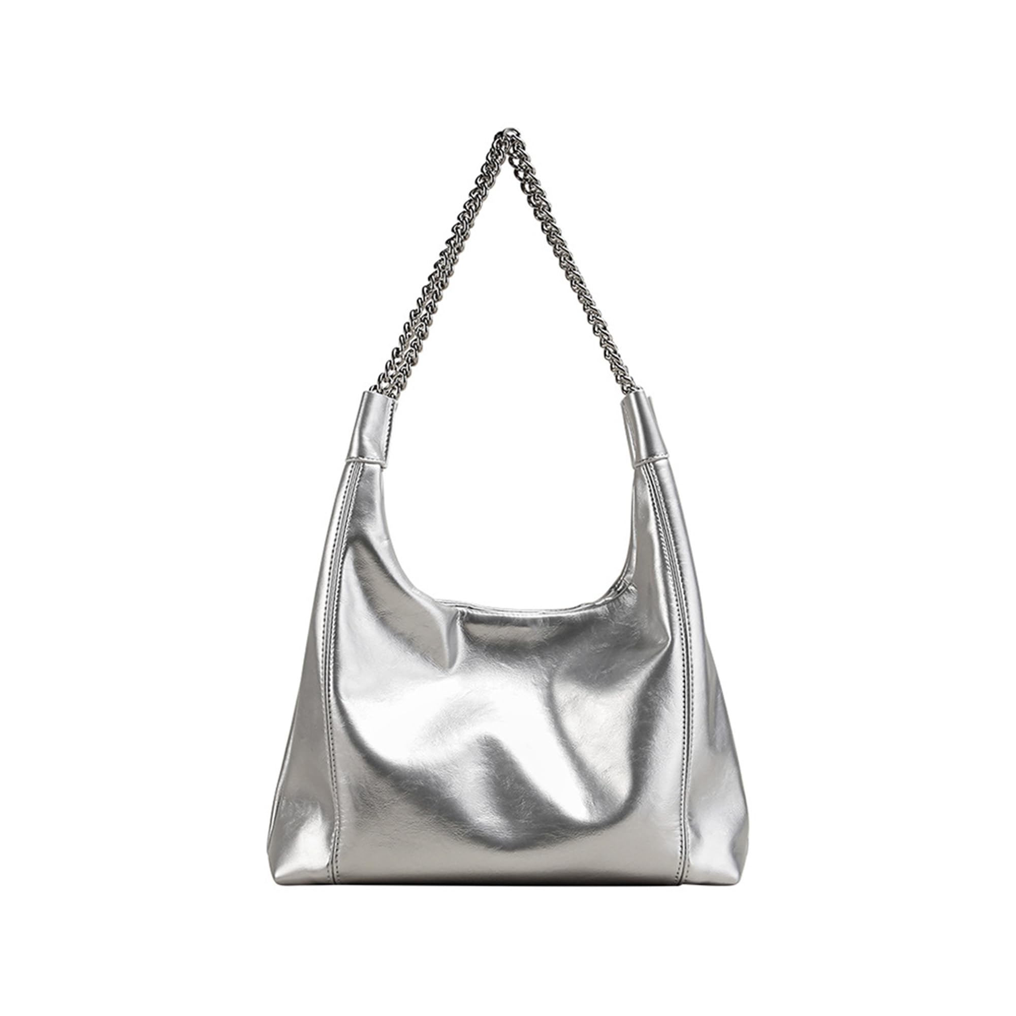 Stylish Women's Silver PU Leather Tote Bag - Large Fashionable Metallic Shoulder Purse for Work, Travel & Everyday Use