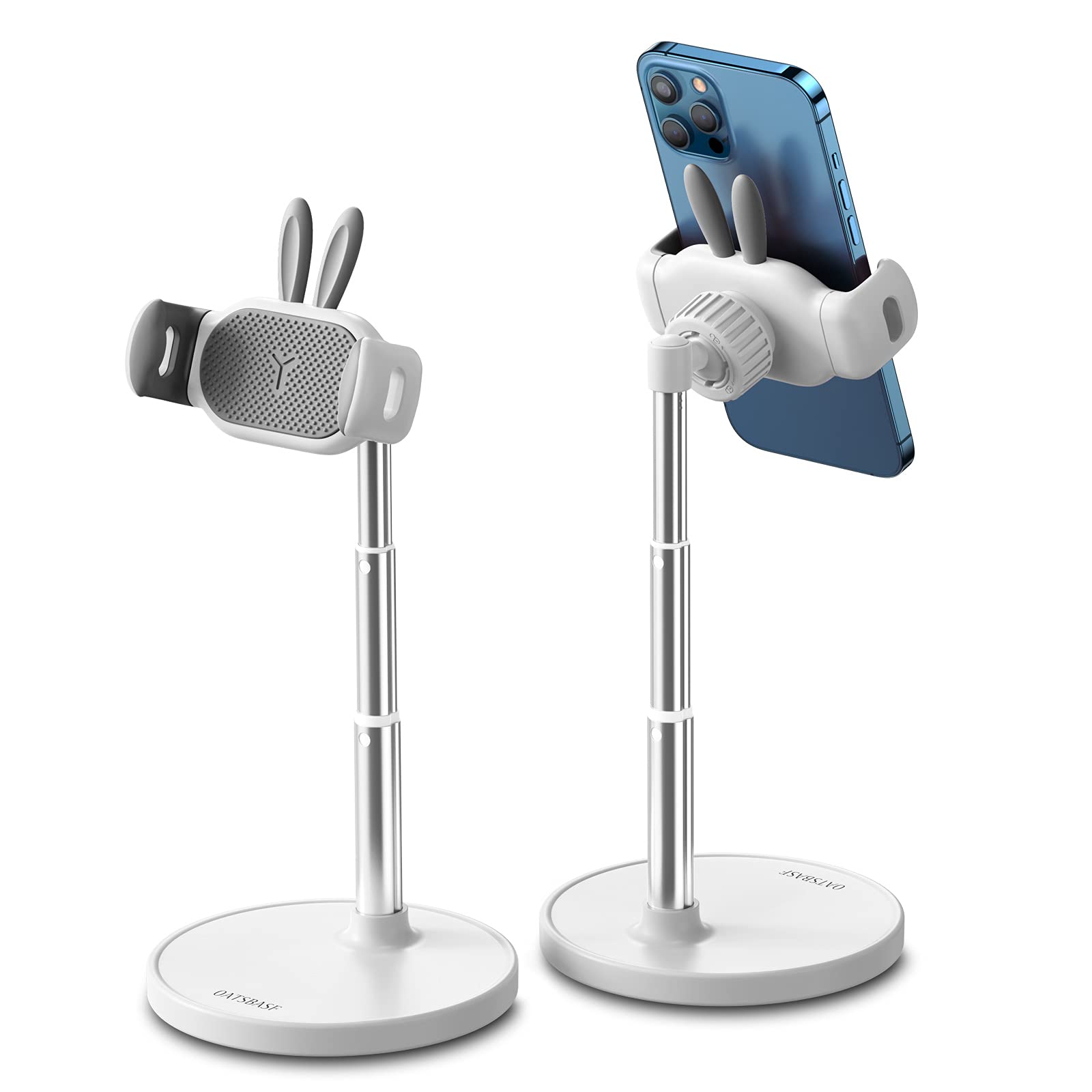Adjustable Cute OATSBASF Chat Stand - Kawaii Phone Holder for Desk, Recording & Video Calls - Compatible with iPhone & All Smartphones (White) - Perfect for Home Office, TikTok Videos & Online Meetings