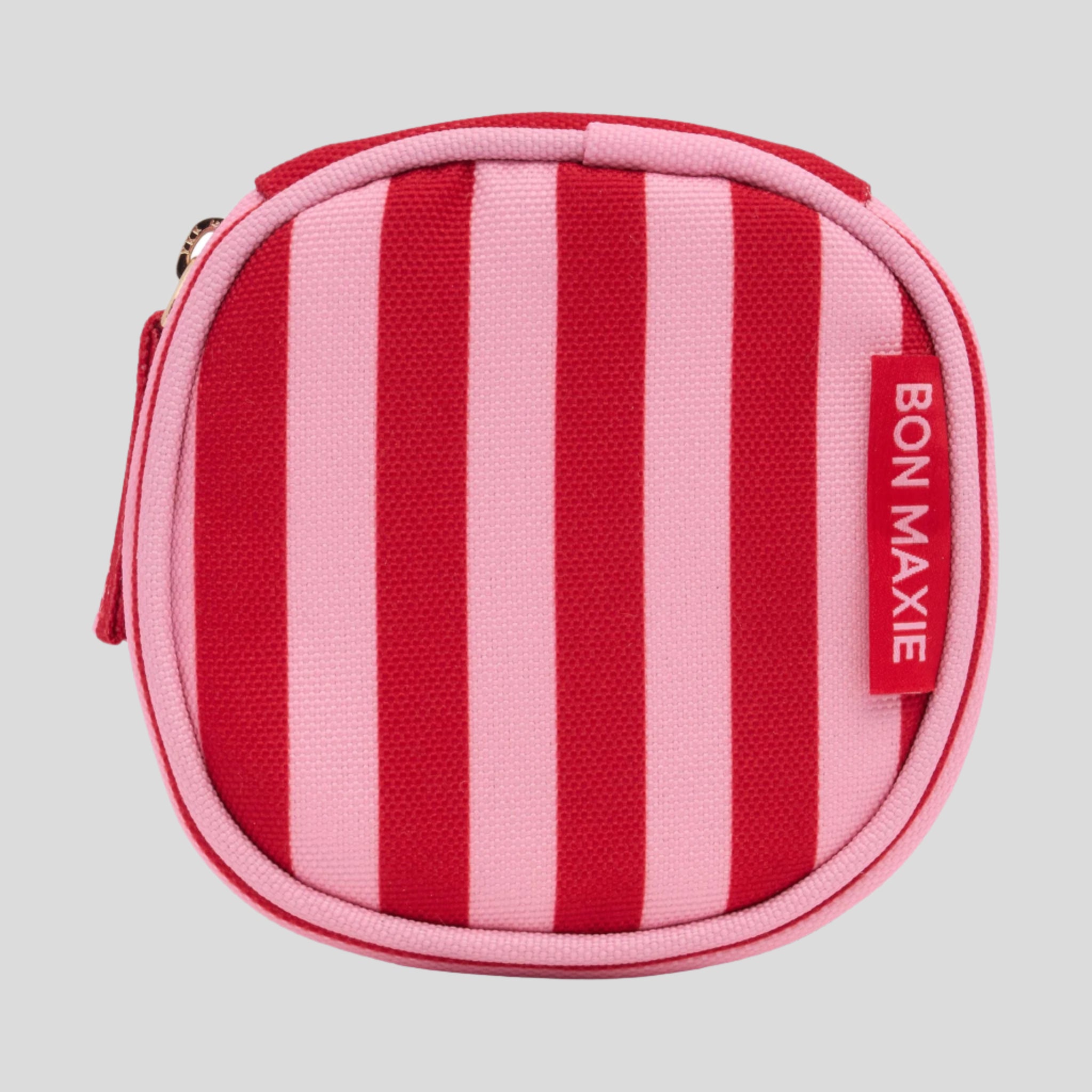 Stylish Pink and Red Stripe Travel Jewelry Case - Compact Organizer for Necklaces, Rings & Earrings - Perfect for Vacations, Business Trips & Gifts
