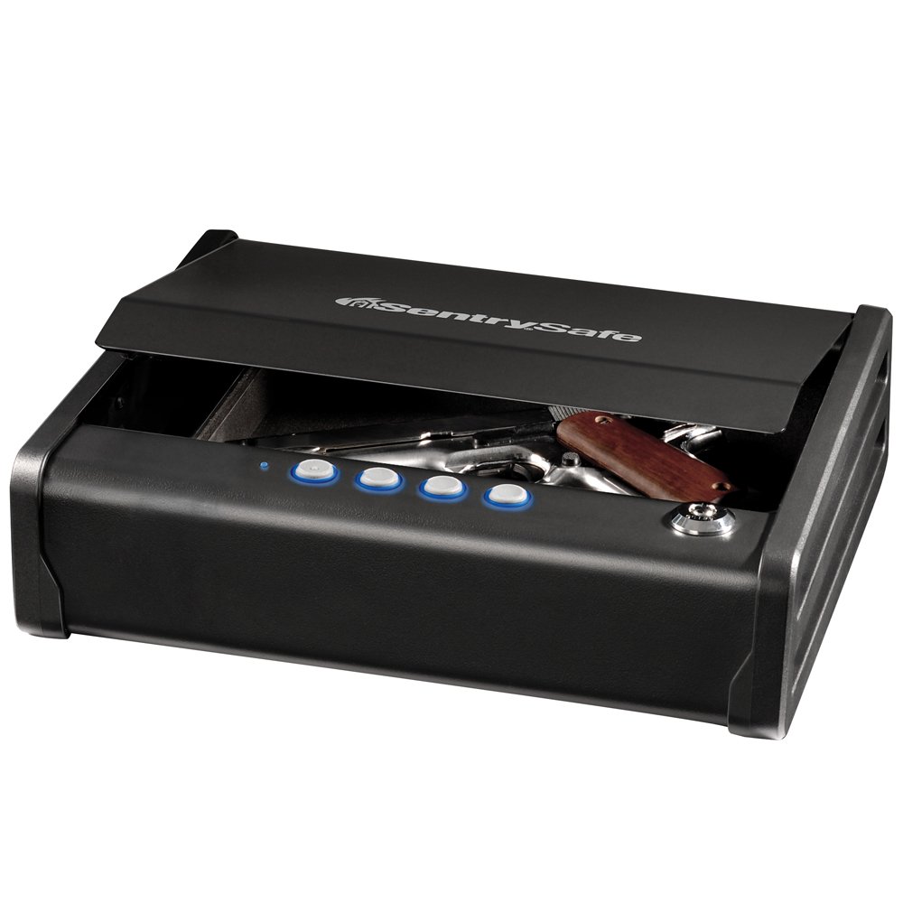 SentrySafe Gun Safe with Digital Keypad Lock - Pistol Safe for 1 Handgun, Firearm Storage with Bolt Down Kit - Secure Home & Car Use for Handguns, Pistols, and Valuables - Ideal for Bedside, Travel, and Vehicle Protection