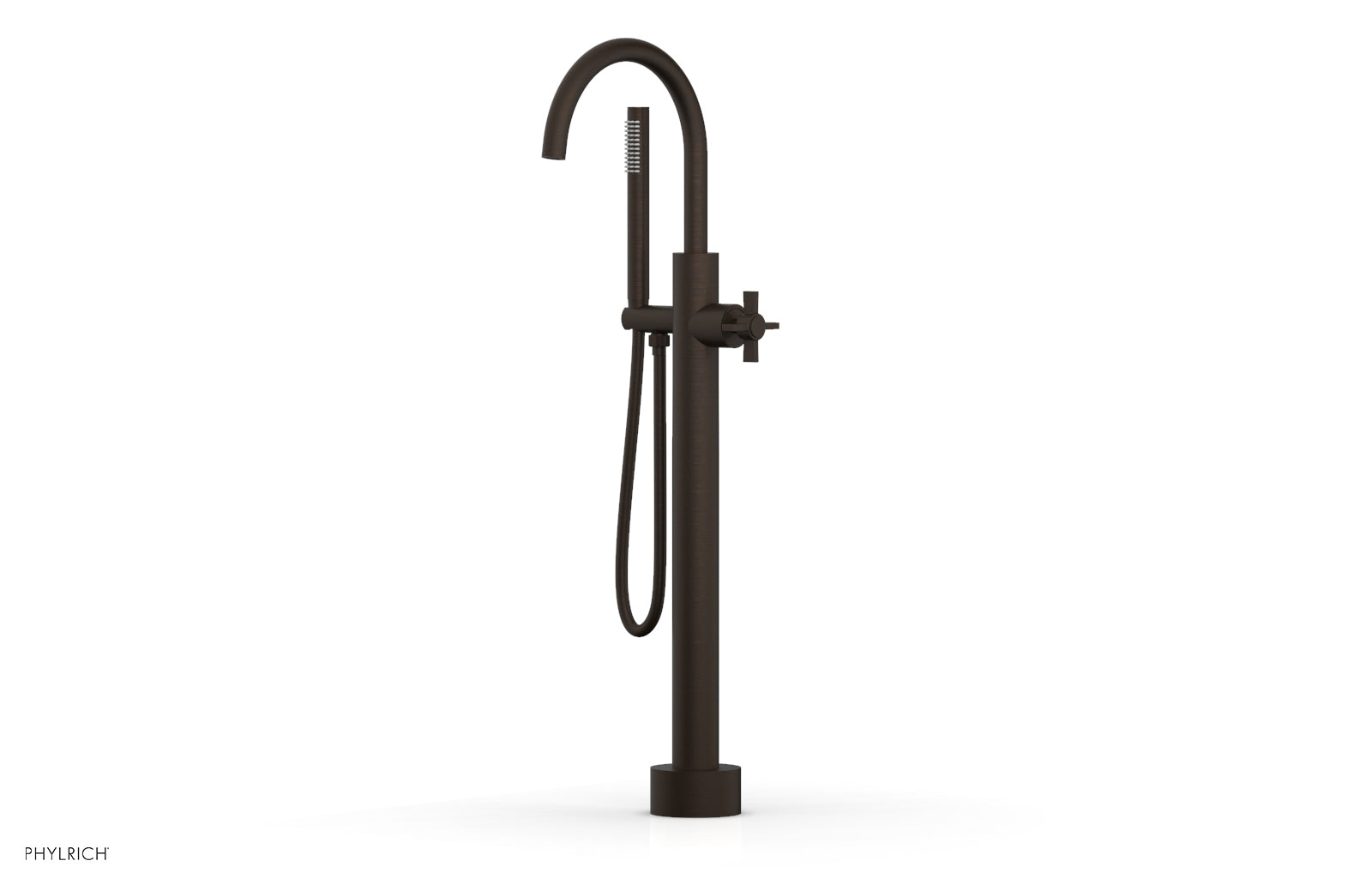 BASIC Low Floor Mount Tub Filler with Cross Handle and Hand Shower - D132 44 03 - Perfect for Modern Bathroom Renovations and Spa-Like Showers
