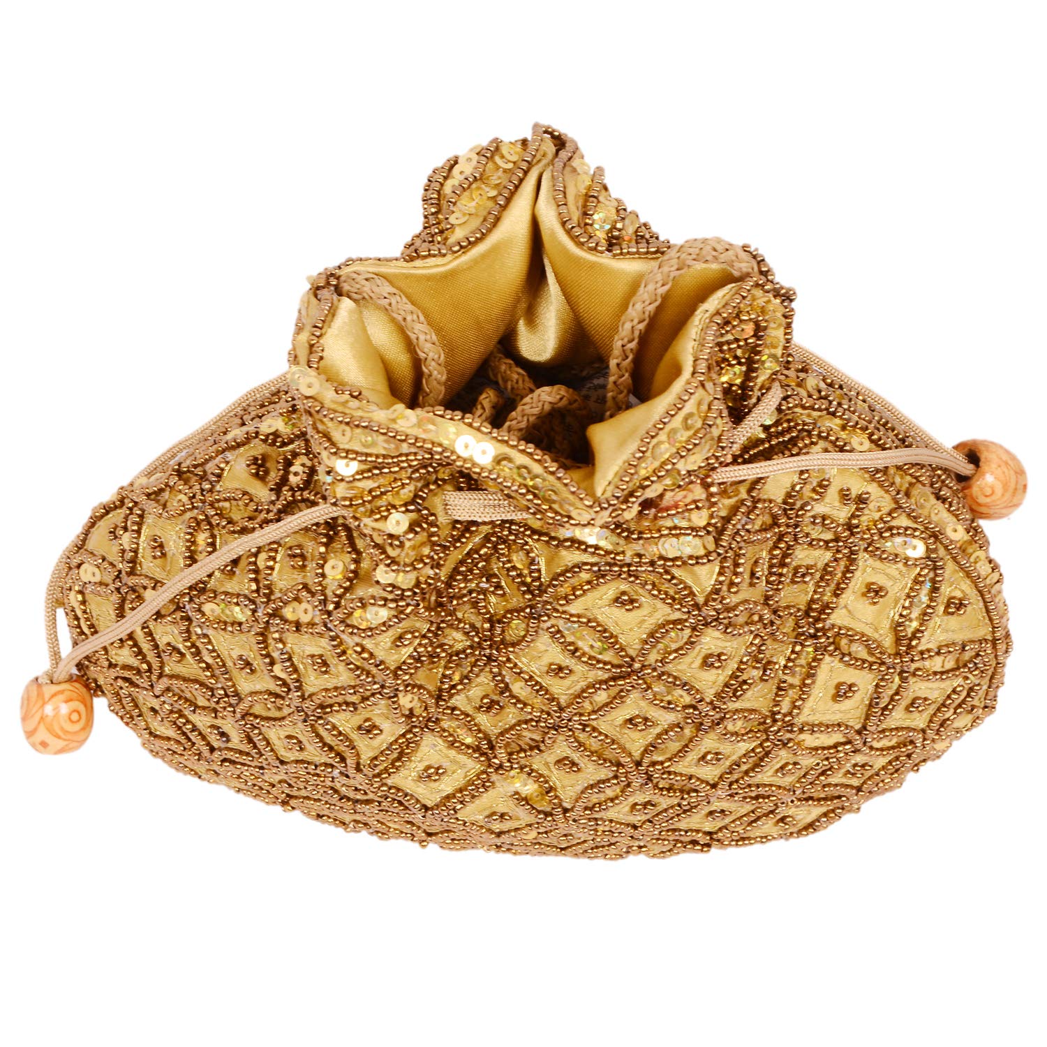 2 Pack Indian Beaded Potli Bag for Women & Girls - Golden Wedding Clutch, Jewelry Pouch | Perfect for Bridal Accessories, Cultural Events & Gift Giving