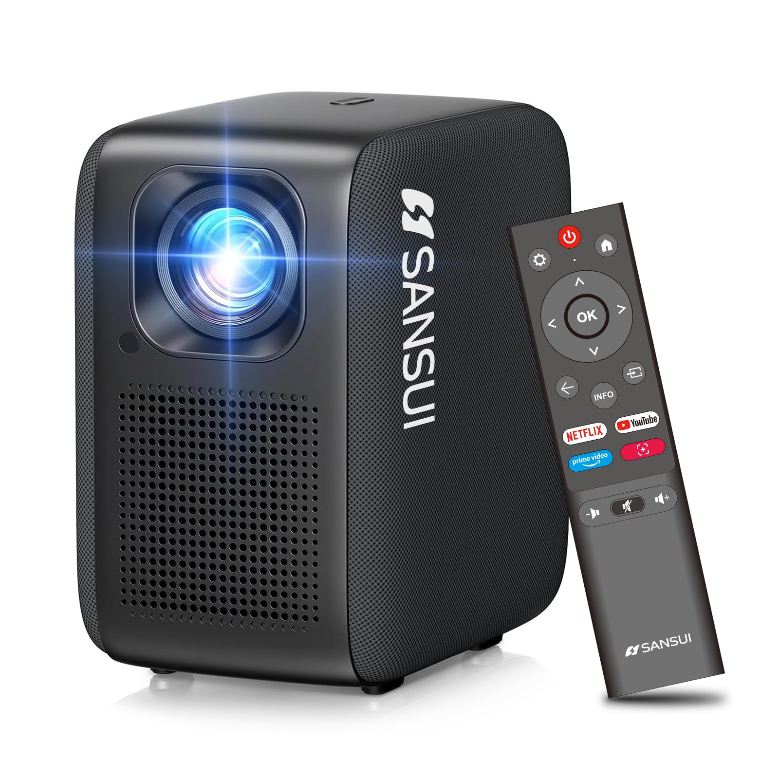 SANSUI 1080P WiFi Bluetooth Projector - 10000 Lumens Smart Home Theater Projector with Netflix License, Auto Keystone, HDR10 & Hi-Fi Audio | Indoor Outdoor Movie Night, Gaming, Backyard Entertainment, Business Presentations
