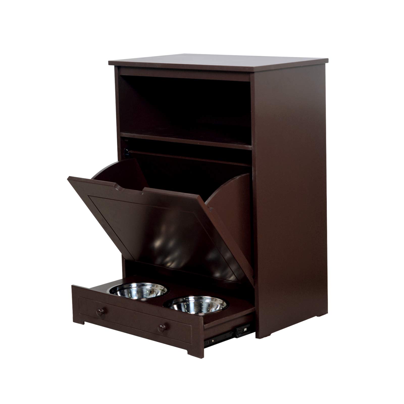 Facilehome Pet Food Storage Cabinet with Double Pull-Out Bowls - Dog & Cat Feeding Station, Food Dispenser, and Toy Organizer - Perfect for Kitchens, Laundry Rooms & Pet Feeding Areas