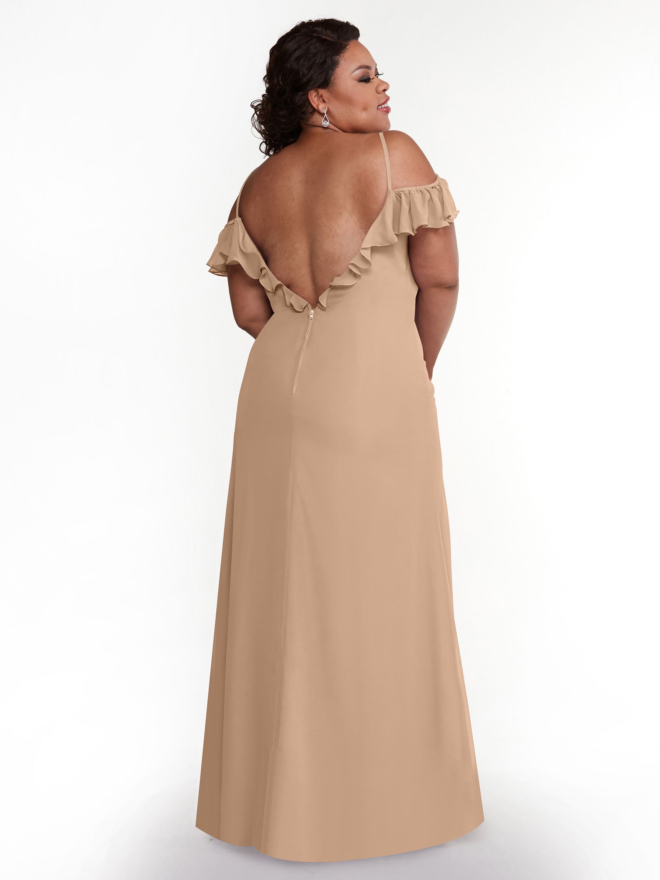 Elegant 80172 Chiffon Off-The-Shoulder A-Line Bridesmaid Dress with Ruffled Neckline - Perfect for Weddings, Formal Events & Evening Parties