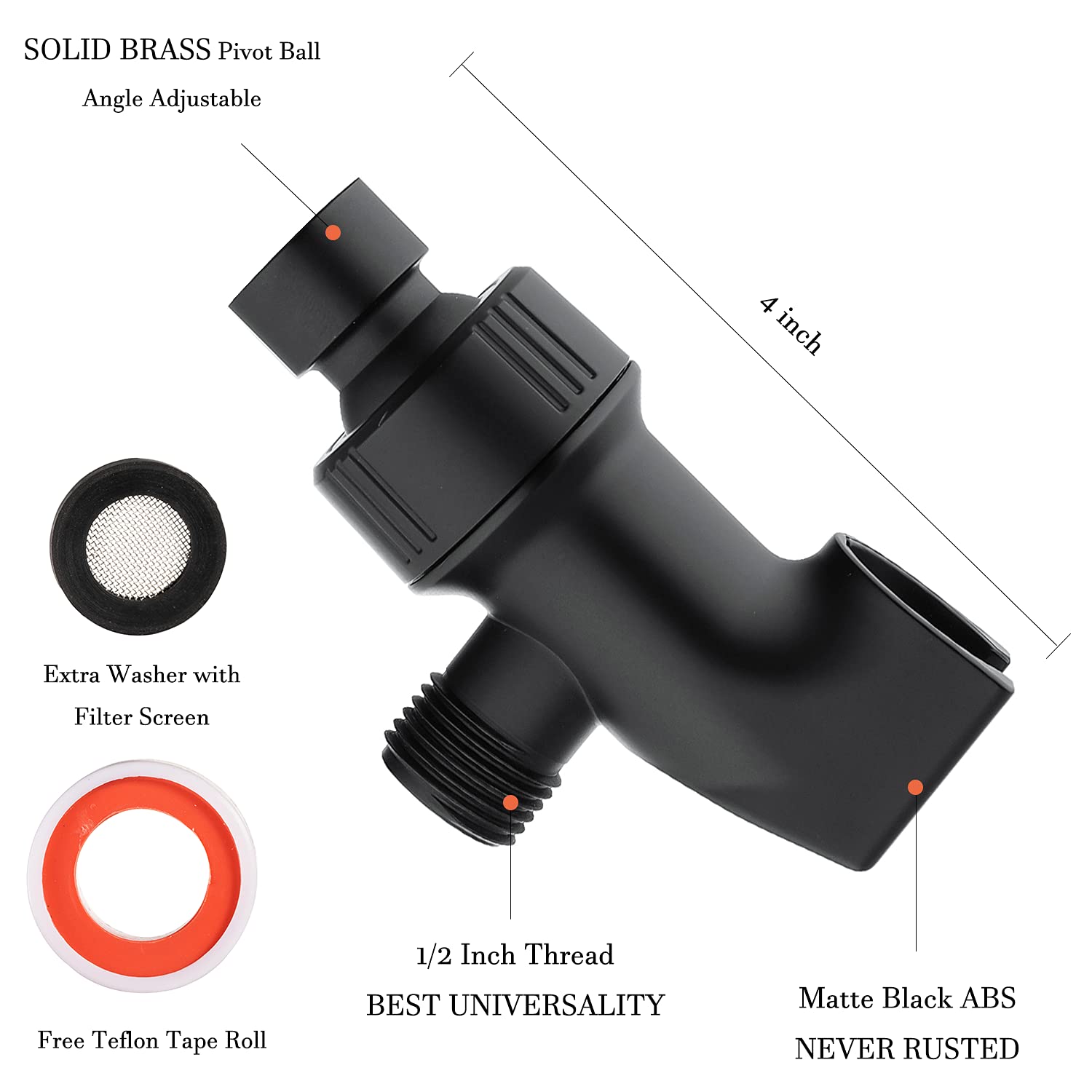 2-Pack Universal Shower Head Holder with Adjustable Brass Pivot - Matte Black Shower Hose Bracket for Bathroom, Spa & RV - Perfect for Handheld Shower Wand Mounting