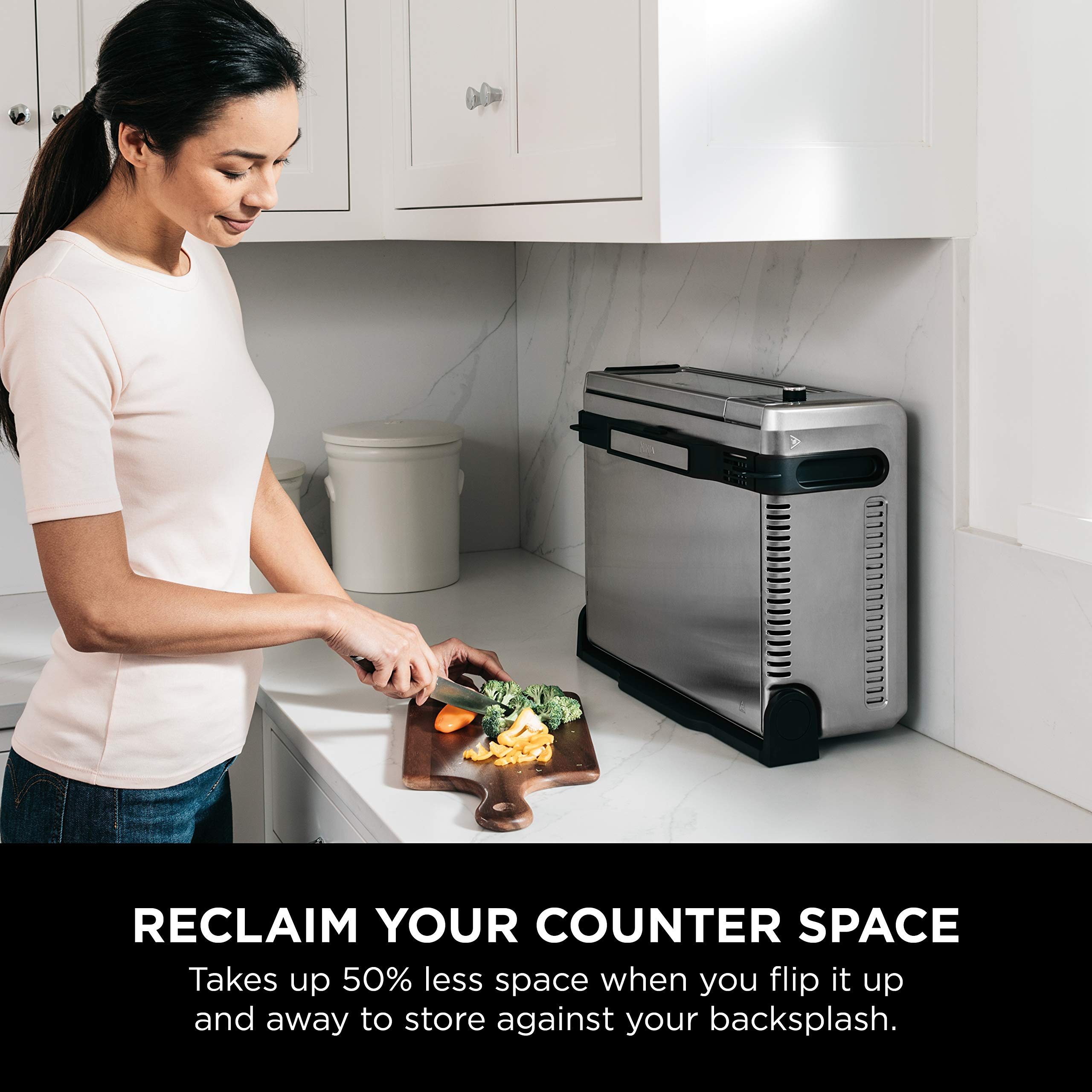 Ninja SP101 Digital Air Fryer Toaster Oven - 8-in-1 Countertop Convection Oven with Flip-Up Design for Space Saving, Includes Air Fry Basket, Wire Rack & Crumb Tray - Perfect for Baking, Roasting & Air Frying (Silver)