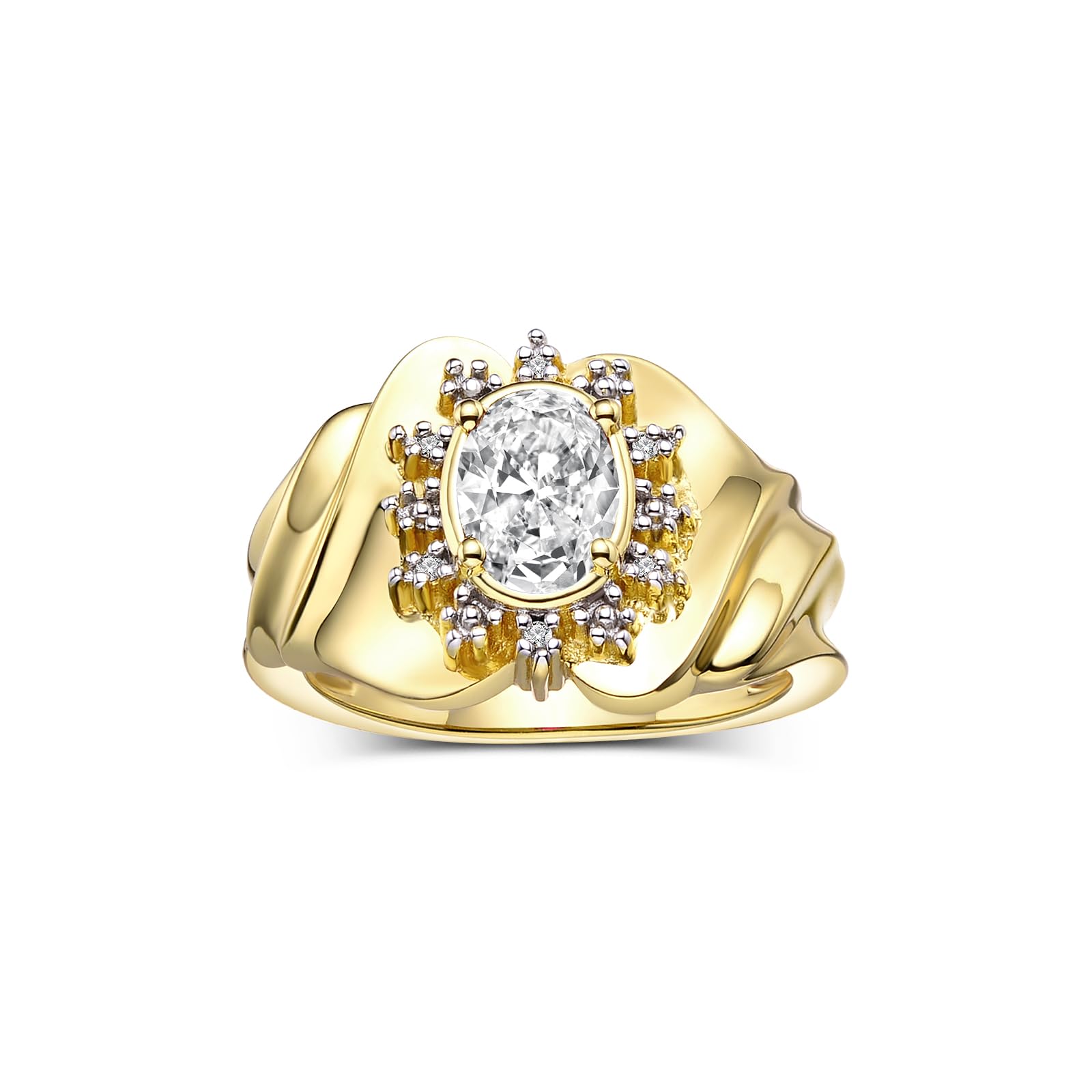 RYLOS 14K Gold Plated Sterling Silver Ring for Women with Oval 7x5mm Gemstone & Genuine Diamonds - Elegant Birthstone Jewelry Gift for Anniversary, Valentine's Day, Mother's Day - Available in Sizes 5-10