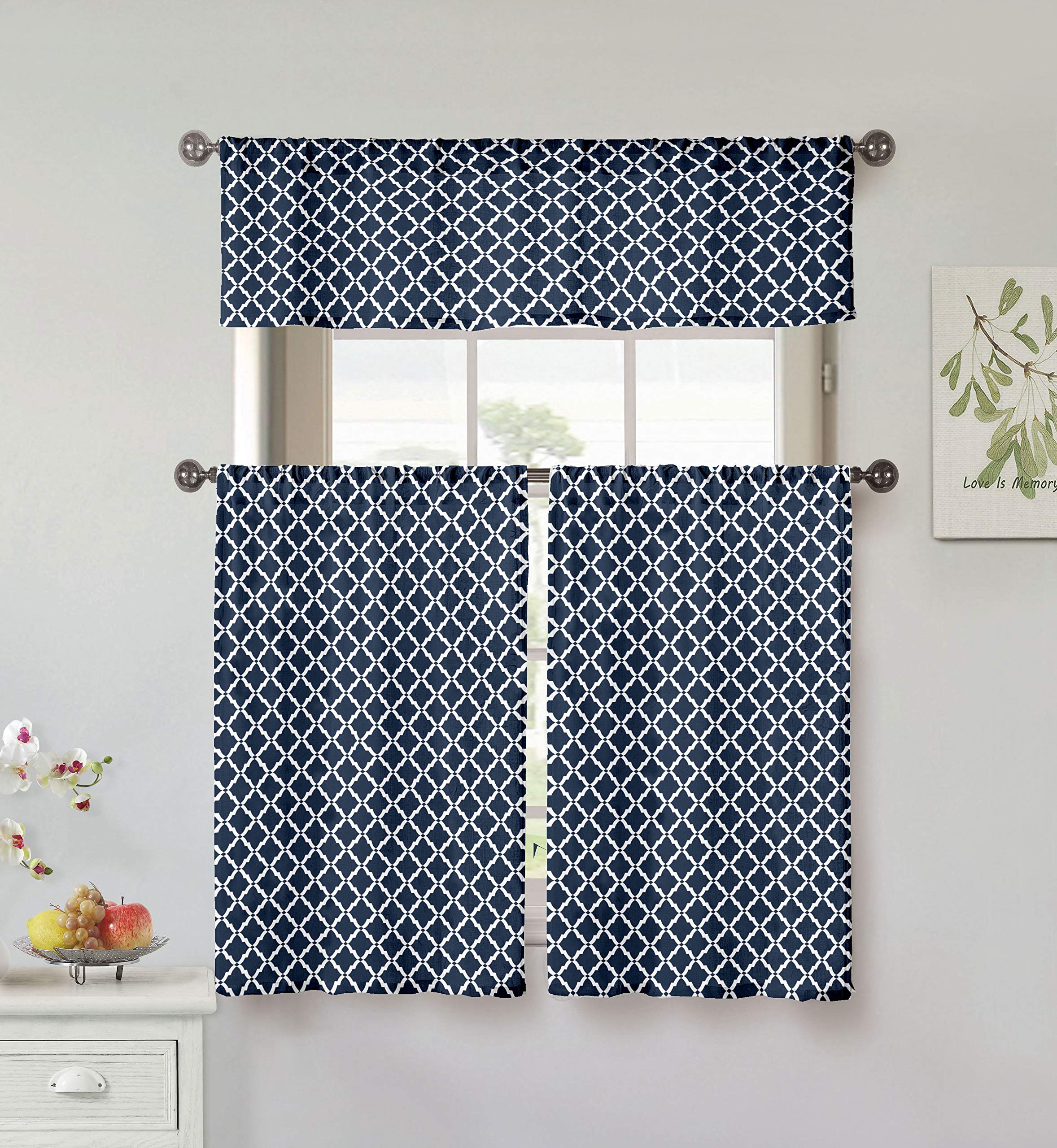 Moana Kitchen Curtains Royal Blue - Tropical Themed Window Treatment for Beach House, Coastal Decor & Hawaiian Style Home Decor