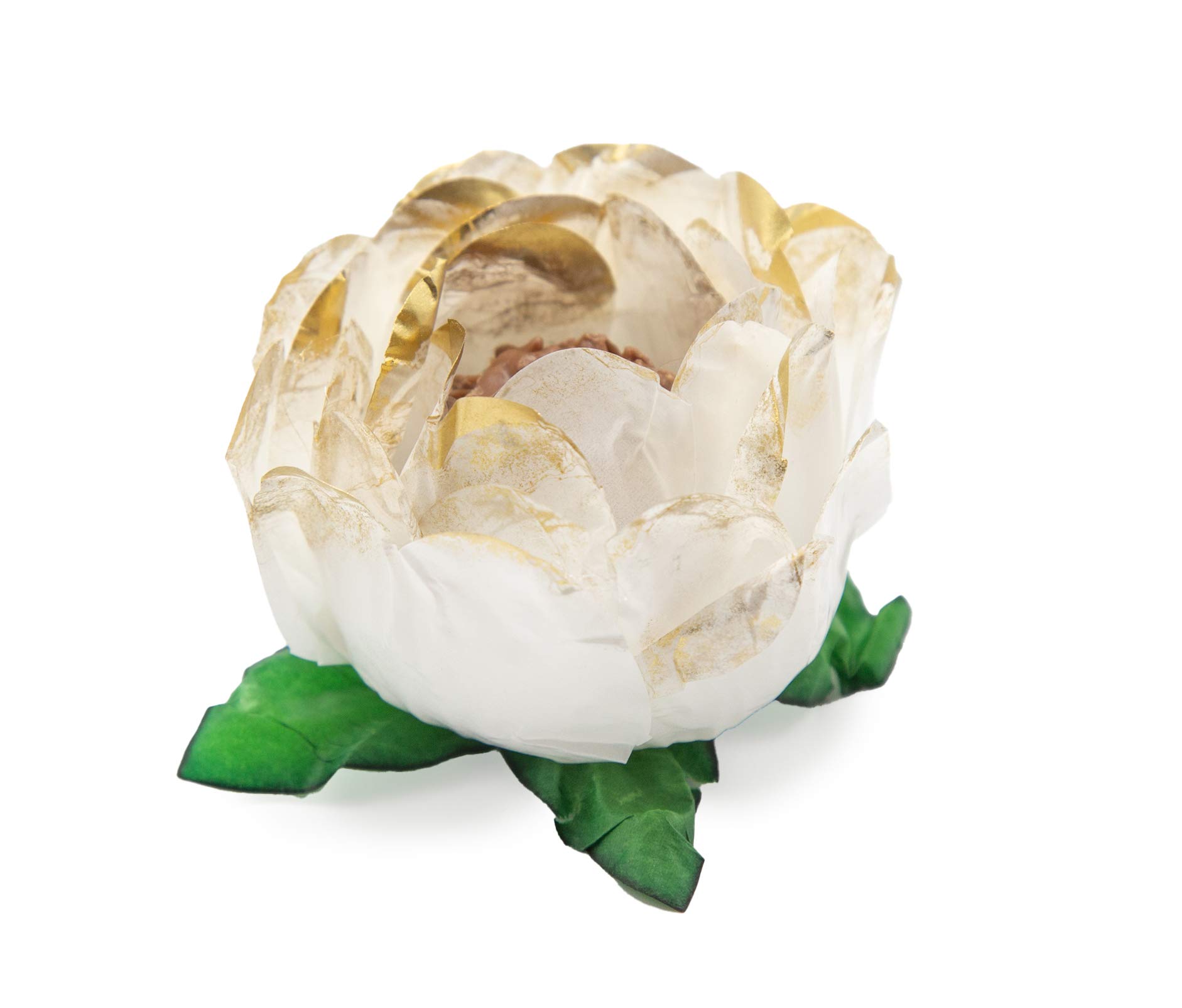 Truffilio Handmade Paper Truffle Cups - 30 Pack Peony White Gold Trim | Eco-Friendly Candy Liners & Wrappers for Chocolate Truffles, Cupcakes, Party Favors & Wedding Desserts