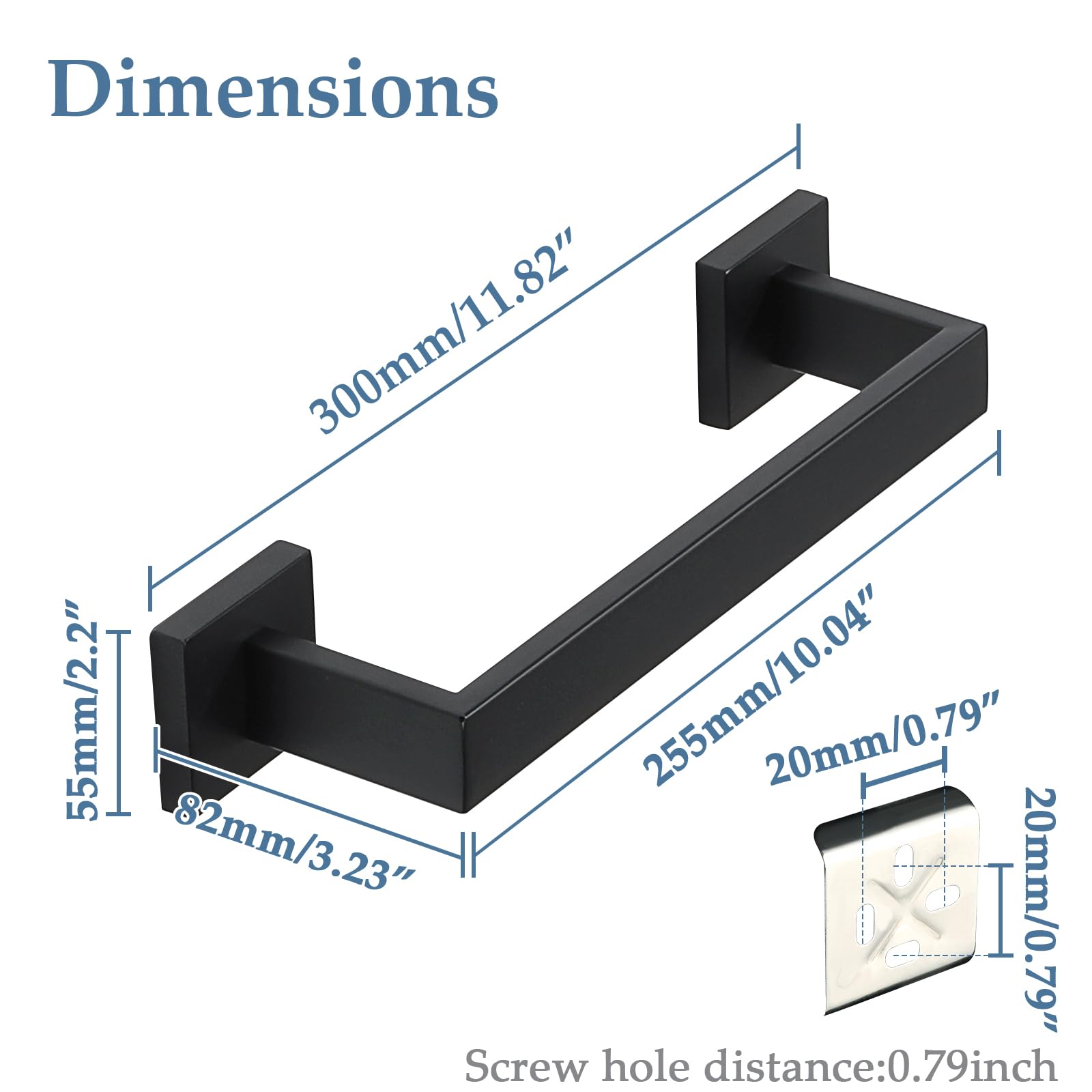 12 Inch Stainless Steel Towel Bar - Matte Black Bathroom Towel Holder for Hand & Face Towels - Wall Mounted SUS304 Towel Rack for Bathroom, Lavatory & Spa - Durable & Rustproof Shower Accessory