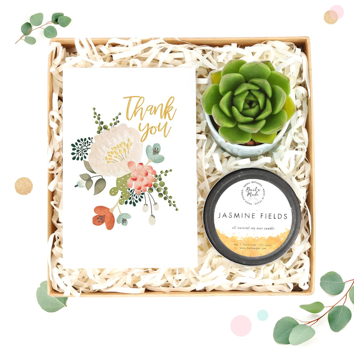 Succulent & Soy Candle Gift Box Set - Perfect Holiday Present for Him/Her - Includes Live Plant & Aromatherapy Candle with Thank You Card - Great for Birthdays, Anniversaries & Housewarming Gifts