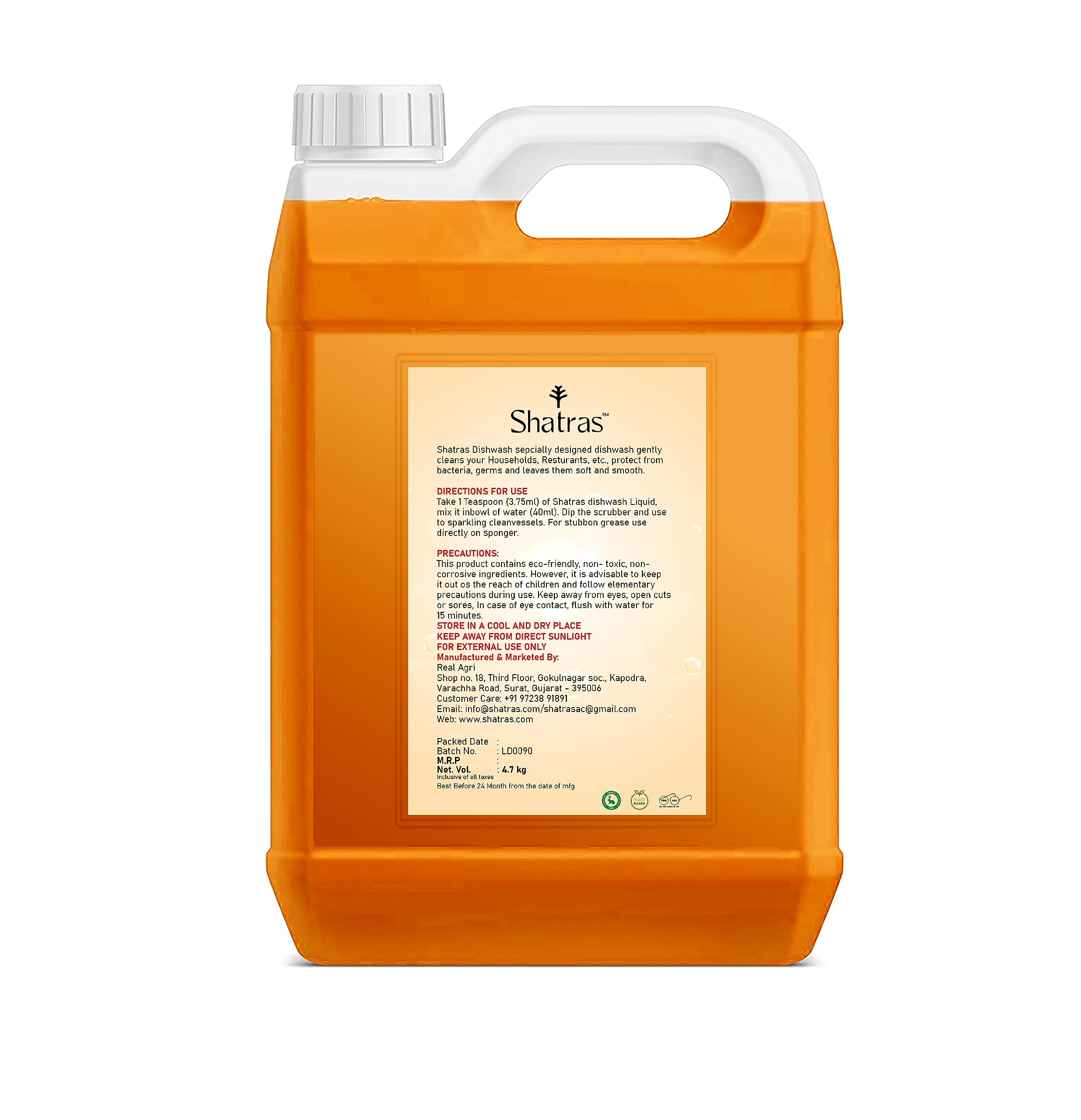 Shatras Orange Dishwashing Liquid Gel - 5L Heavy Duty Kitchen Cleaner for Grease & Oil Removal | Dishwasher Safe, Multi-Surface Detergent for Pots, Pans & Utensils | Ideal for Home, Restaurant & Commercial Use