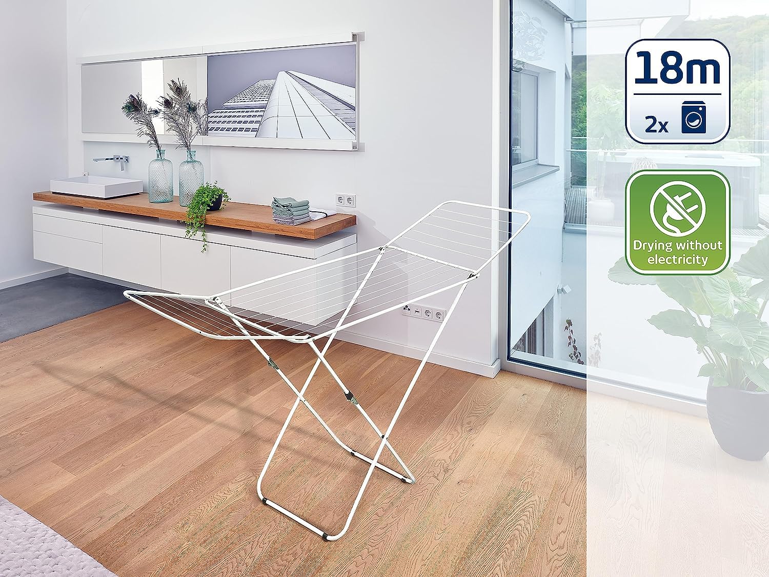 No Name 81750 18m Retractable Clothesline - Heavy Duty Laundry Drying Rack for Indoor & Outdoor Use - Perfect for Apartments, Camping, and Travel