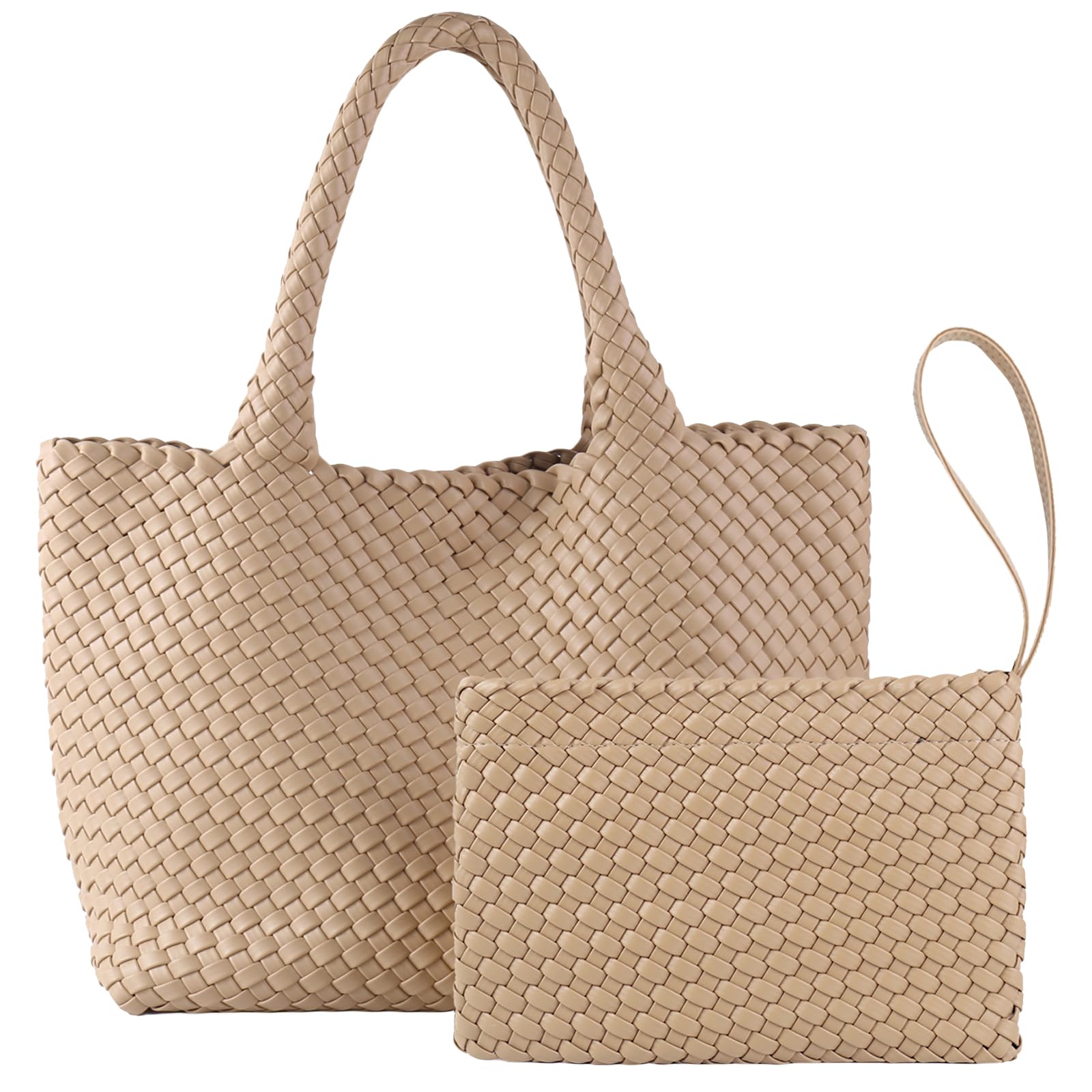 SporGenius Women's Vegan Leather Woven Tote Bag - Large Beach & Travel Handbag with Detachable Small Purse | Perfect for Shopping, Work, and Vacation Getaways