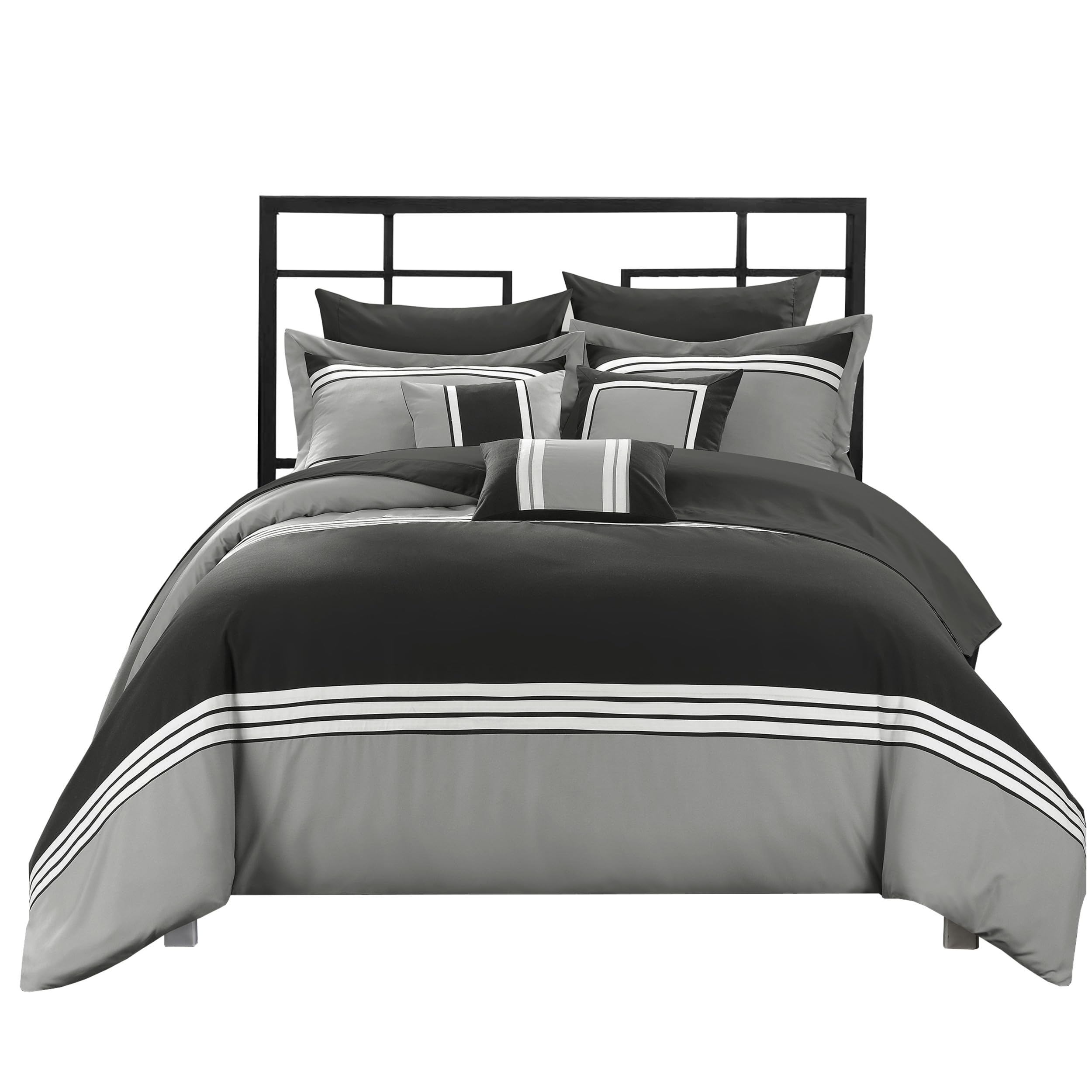 Chic Home 10-Piece Falcon King Size Comforter Set in Black - Luxury Bedding for Master Bedroom & Guest Room Decor
