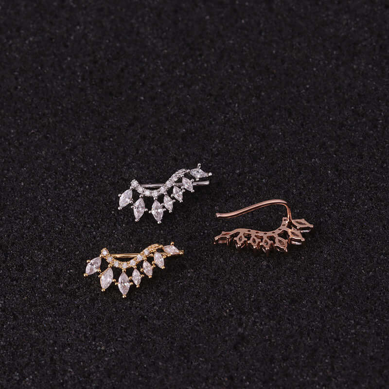 16G Cartilage Linear Flower Ear Clip Ear Cuff - Boho Chic Earring for Women | Perfect for Parties, Weddings & Everyday Wear (HSPJ19124)