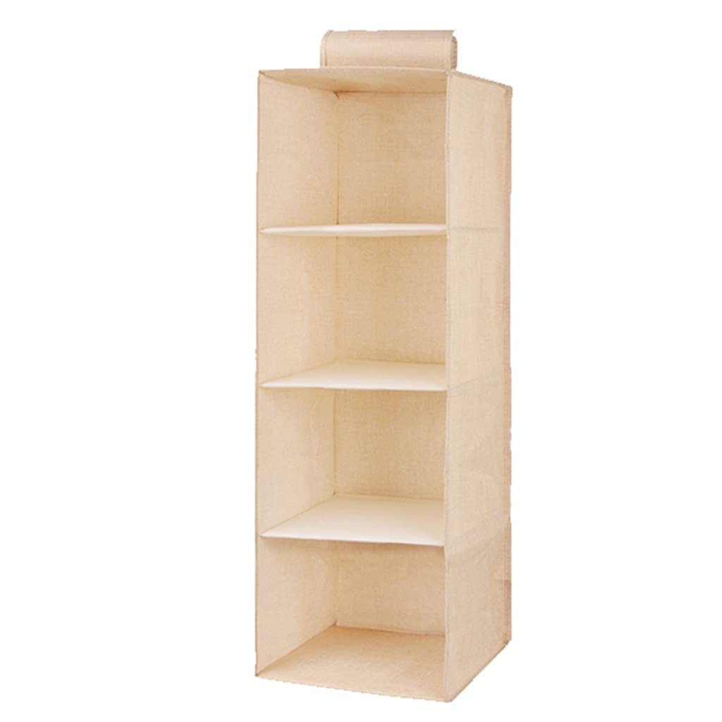 Portable Hanging Wardrobe Storage Organizer with Mezzanine Drawer - 27 x 27 x 80cm Closet Space Saver for Bedroom, Dorm, Travel & Small Spaces (Beige)