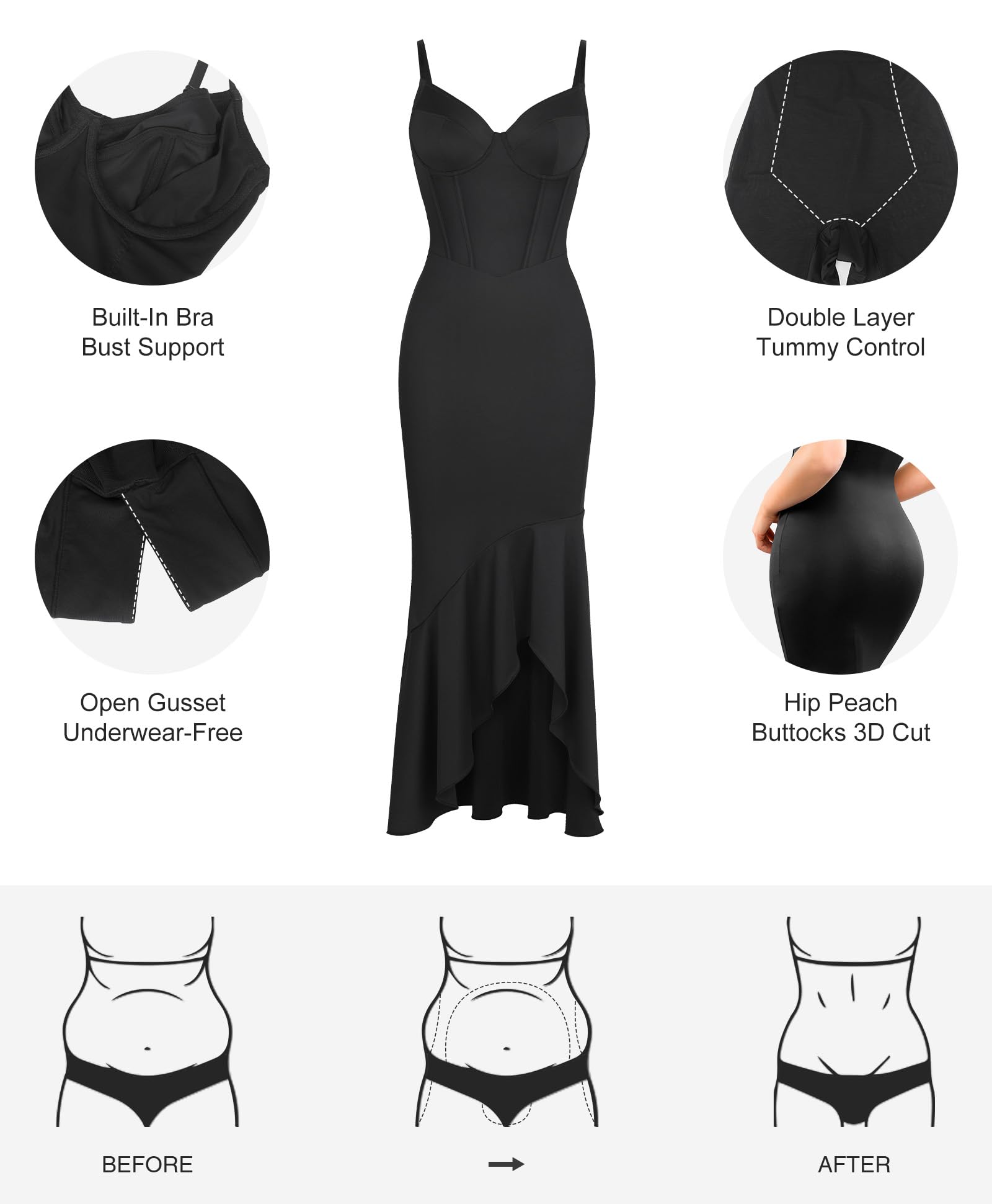 **Popilush Corset Dress with Built-in Shapewear - Women's Deep V Neck Maxi Slip Formal Dress for Wedding, Bridesmaid, Evening Gown & Special Occasions**    *(Perfect for weddings, proms, cocktail parties, date nights, and formal events – enhances curves with seamless shaping support.)*