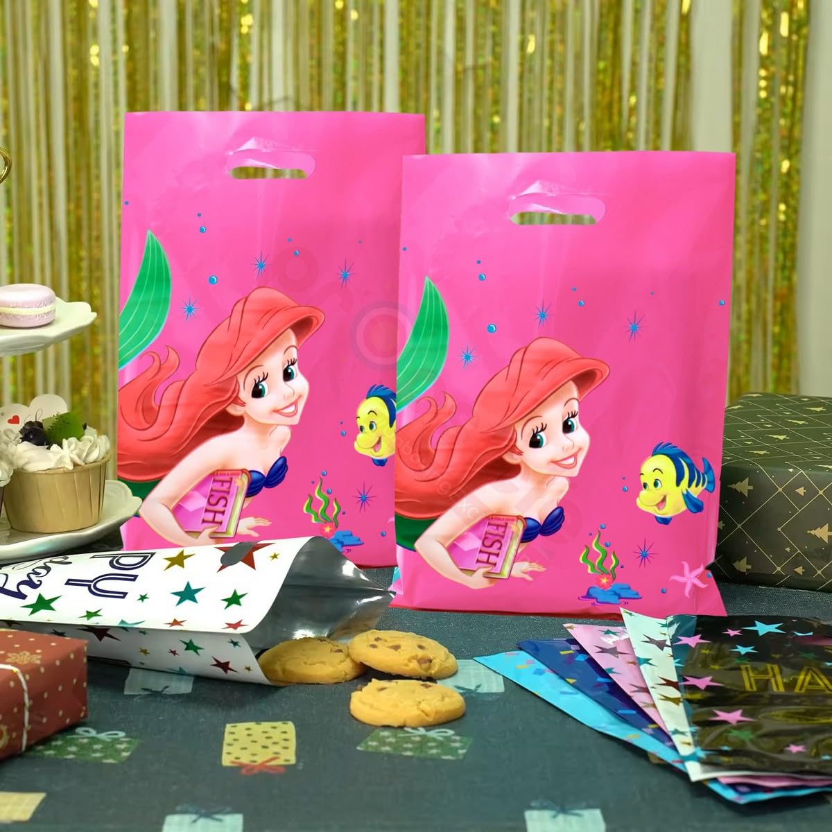 Mermaid Theme Birthday Party Favors - 10 Pack Pink Foil Goodie Bags for Girls, Kids Return Gifts | Perfect for Underwater Themed Parties, Baby Showers & Princess Celebrations