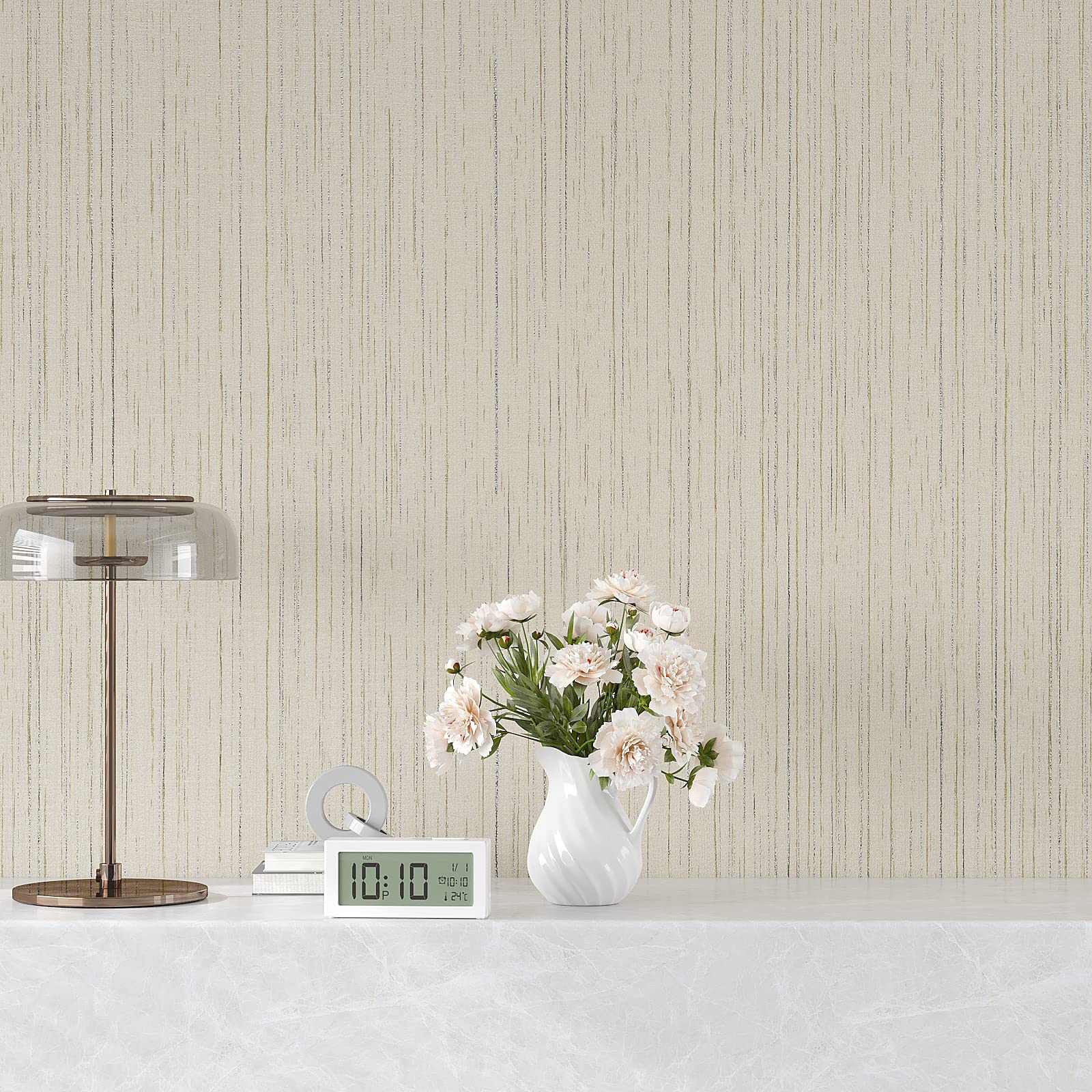 VEELIKE 15.7''x354'' Self Adhesive Removable Grasscloth Wallpaper - Ecru White Textured Peel and Stick Contact Paper for Bedroom, Bathroom, Furniture & Walls | Easy DIY Home Decor Upgrade for Living Room, Kitchen, Nursery
