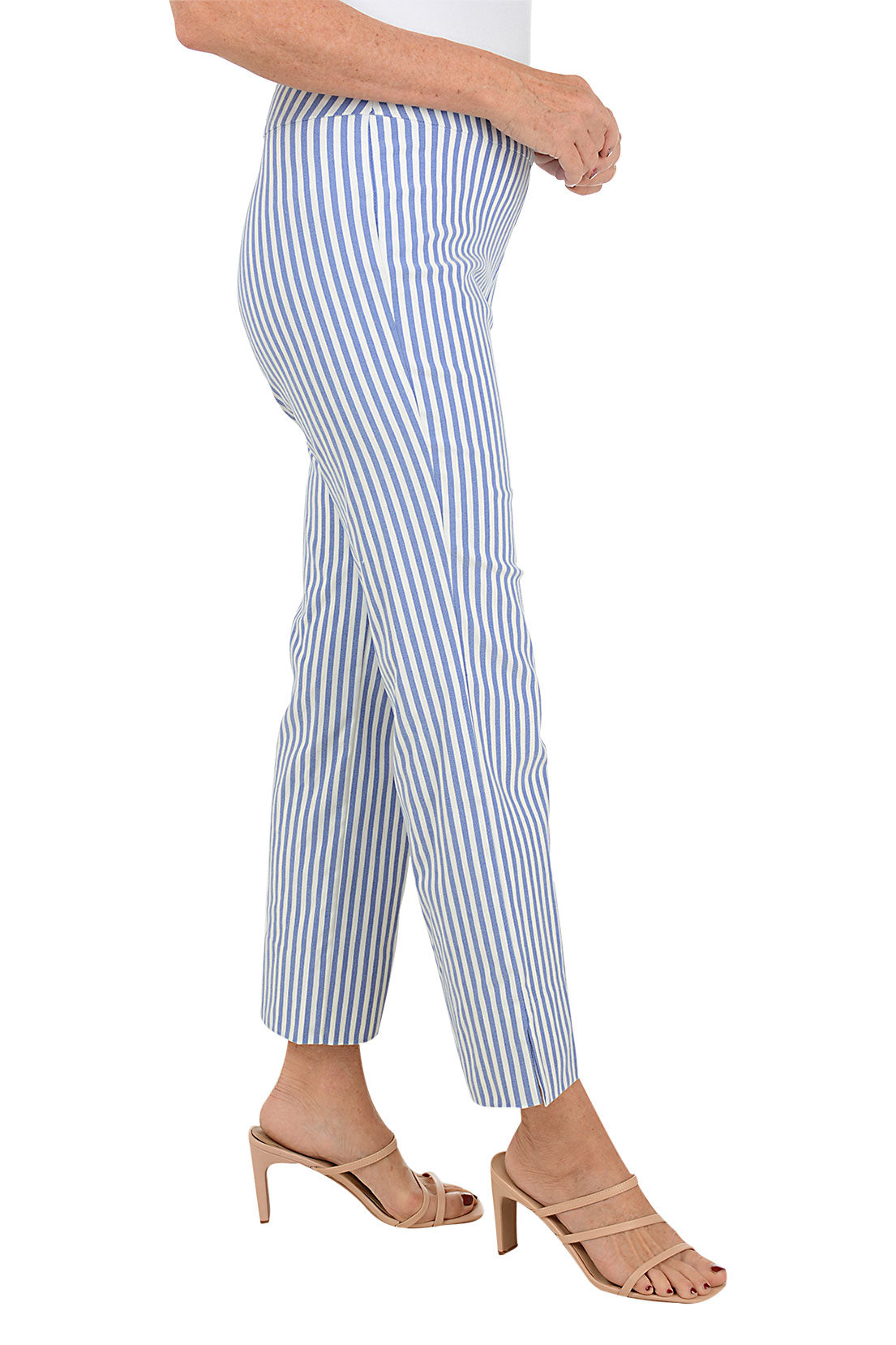 Women's Blue Stripe Flared Ankle Pants - High Waisted Wide Leg Trousers for Casual & Office Wear | Perfect for Work, Date Night & Everyday Outfits
