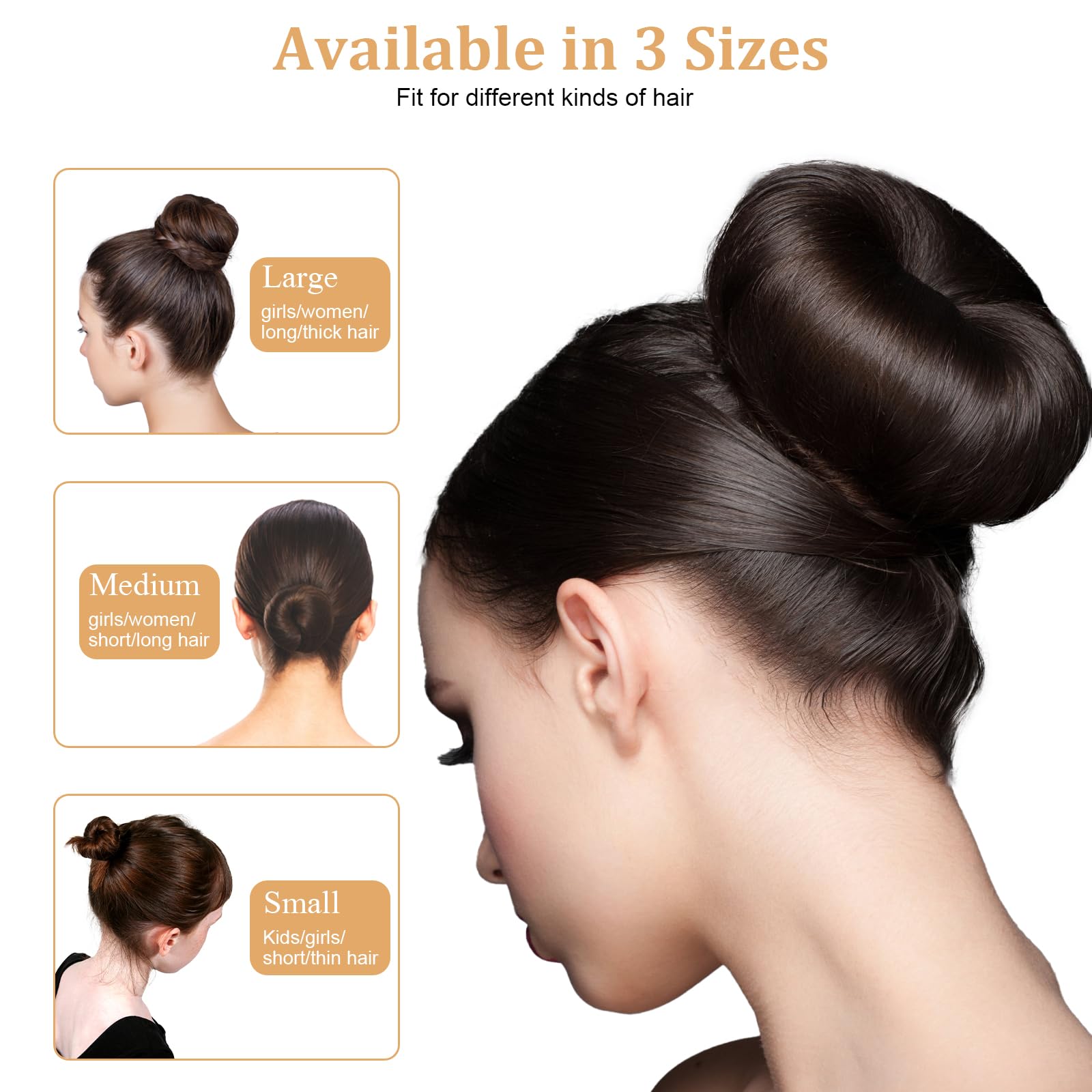 65 Pcs Hair Accessories Set - 5 Beige & 5 Brown Hair Donut Bun Makers (2 Large, 4 Medium, 4 Small) + 50 U-Shaped Pins & 5 Hair Ties | Perfect for Ballet, Dance, School & Everyday Hairstyles for Girls with Long Hair
